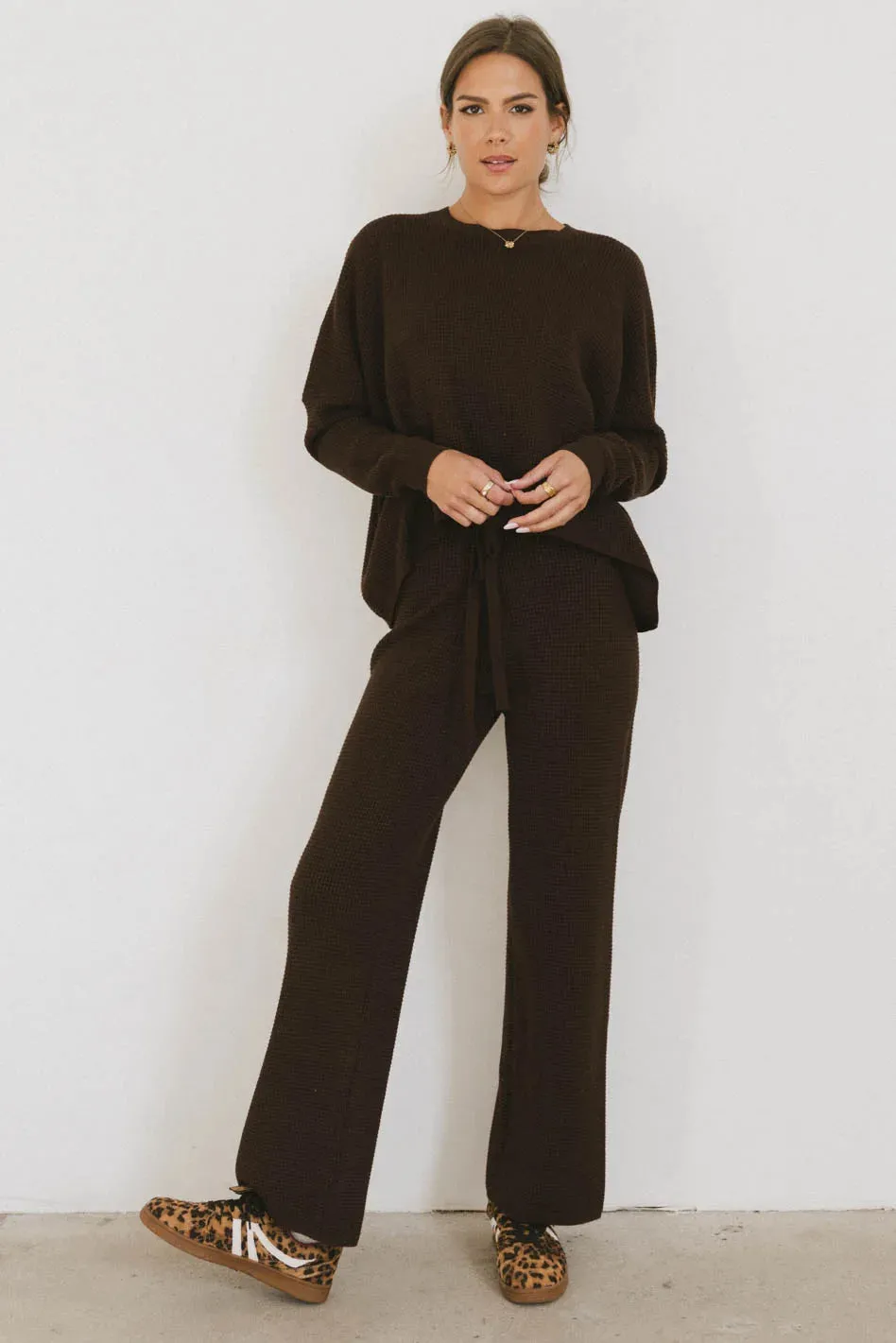 Jesse Waffle Knit Top in Brown