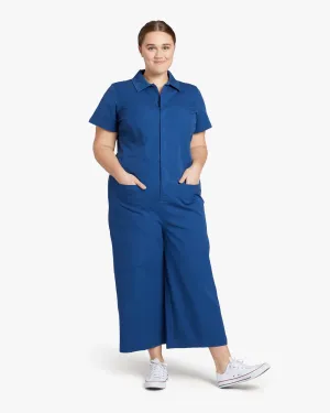 Kate Stretch Cotton Twill Jumpsuit | Azure Blue