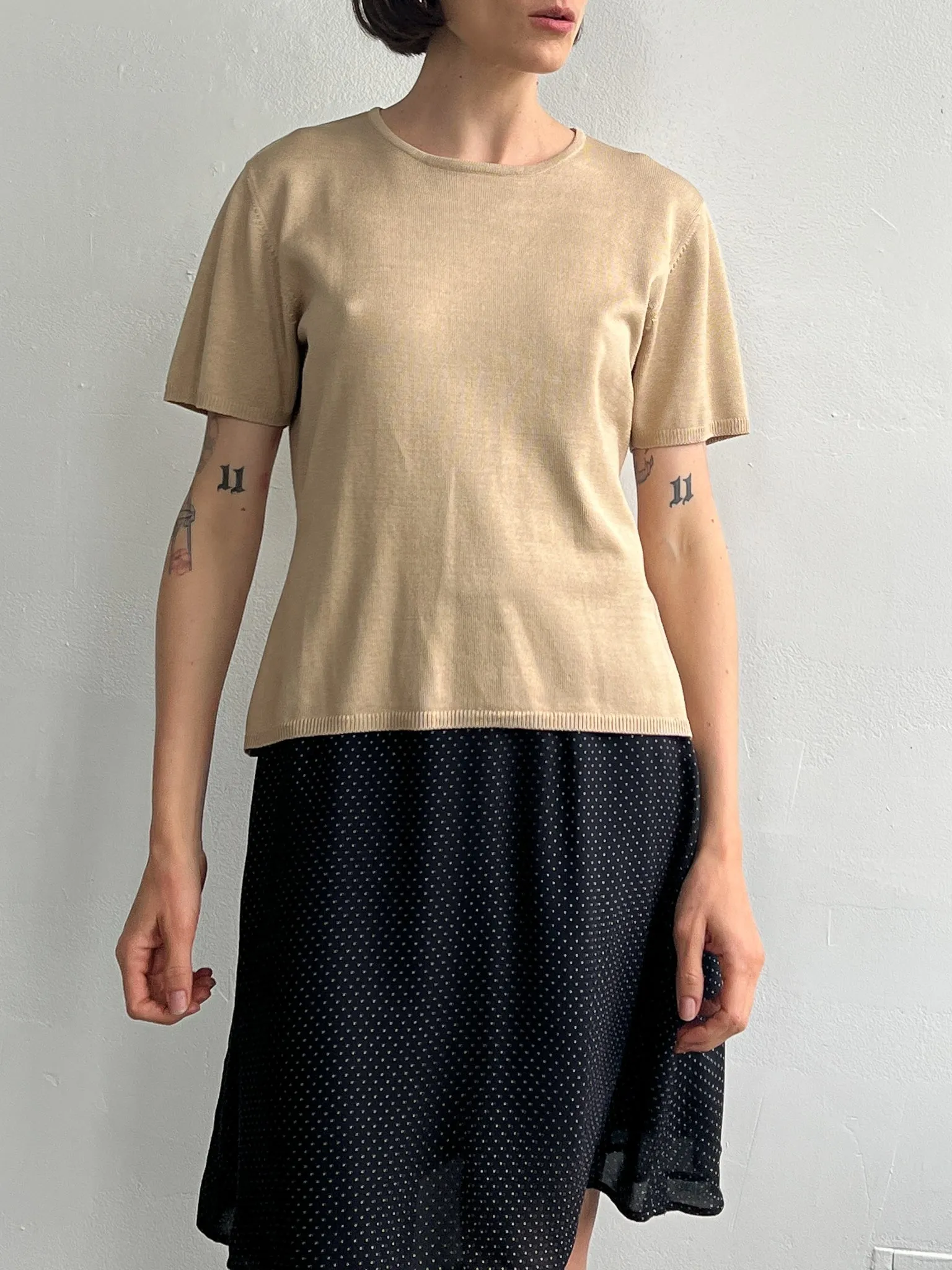 Khaki Silk Knit Tee (M)