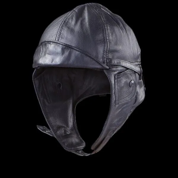 LEATHER AVIATOR HELMET CAP WWII GERMAN BLACK NEW REPRODUCTION X-LARGE