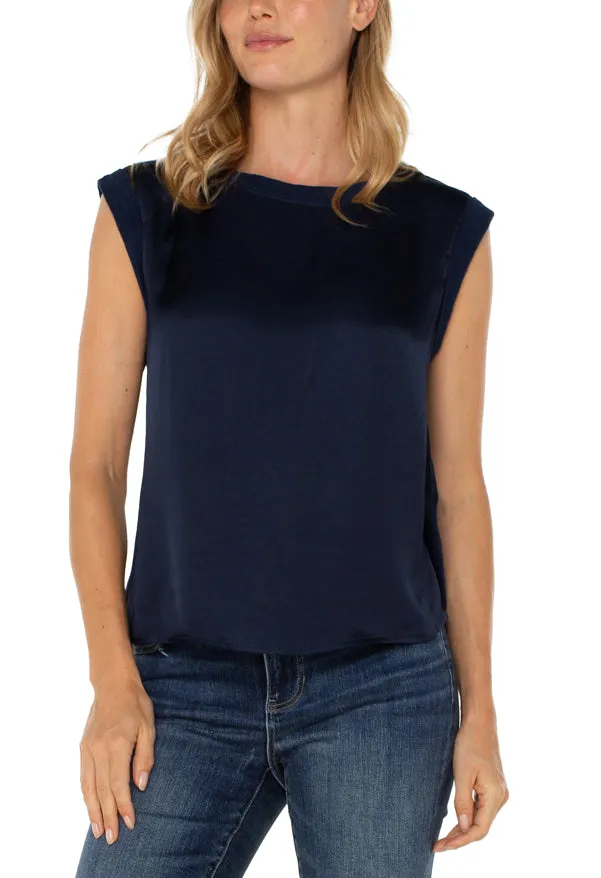 LIVERPOOL SLEEVELESS WOVEN TO KNIT TOP