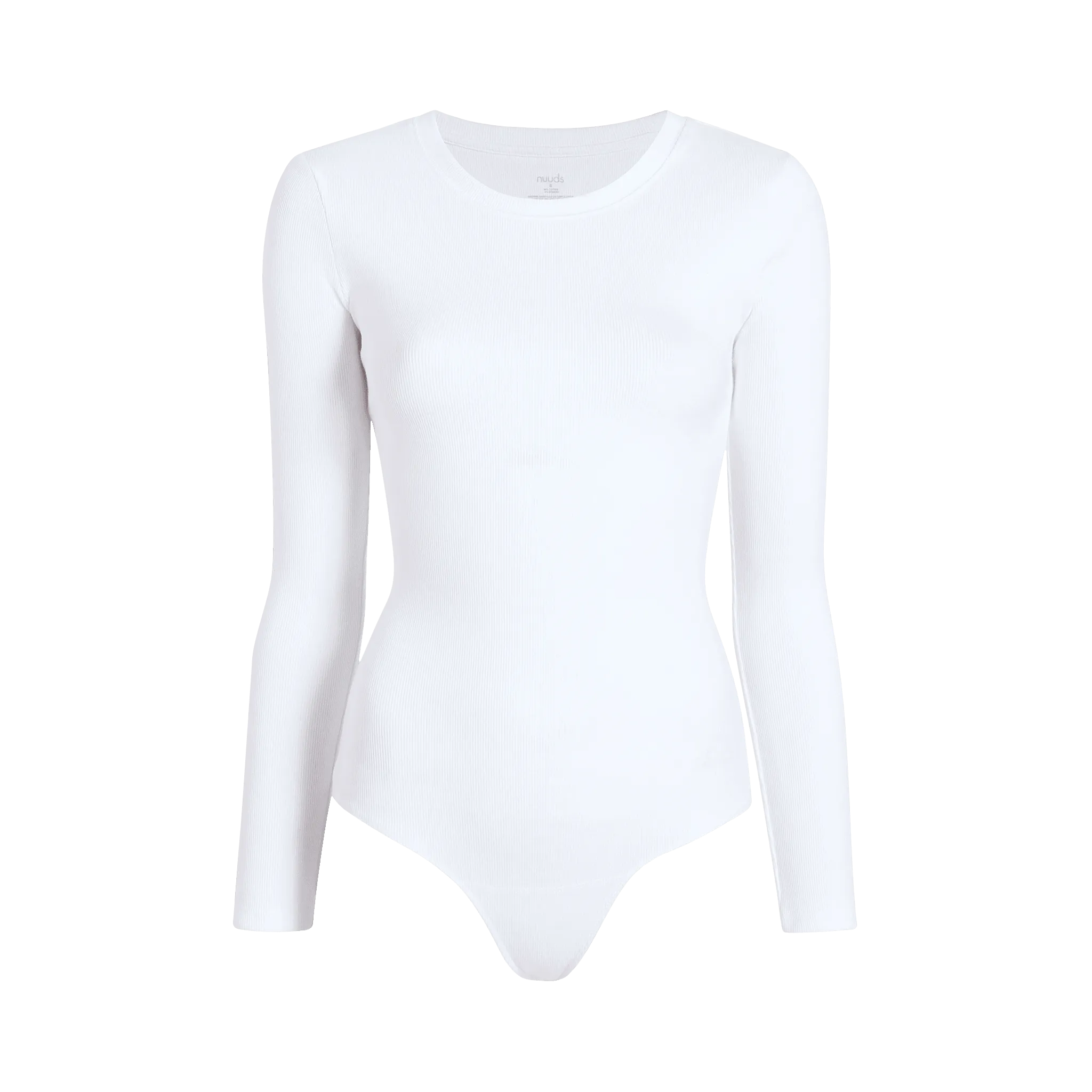 Long Sleeve Ribbed Crewneck Bodysuit | White