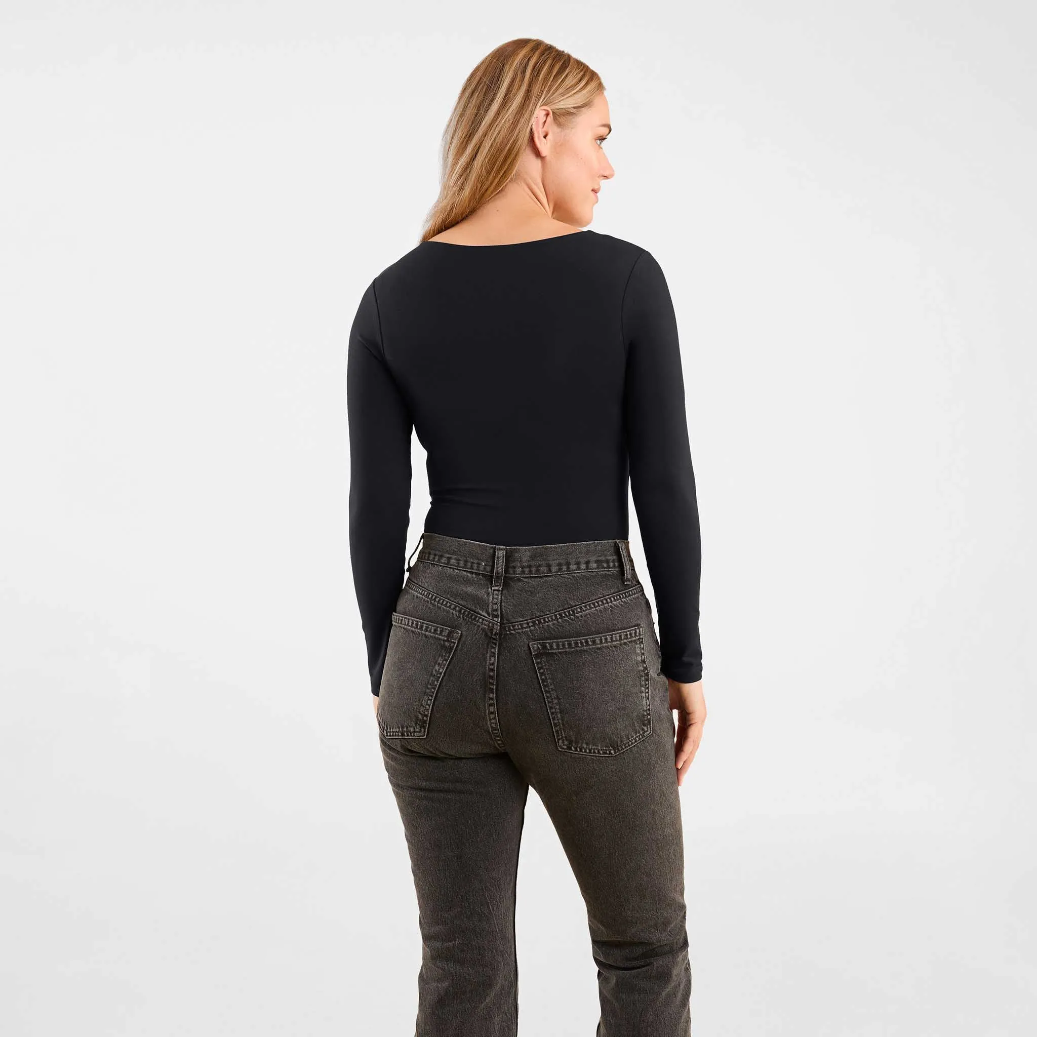 Long Sleeve Scoop Neck Bodysuit | Black