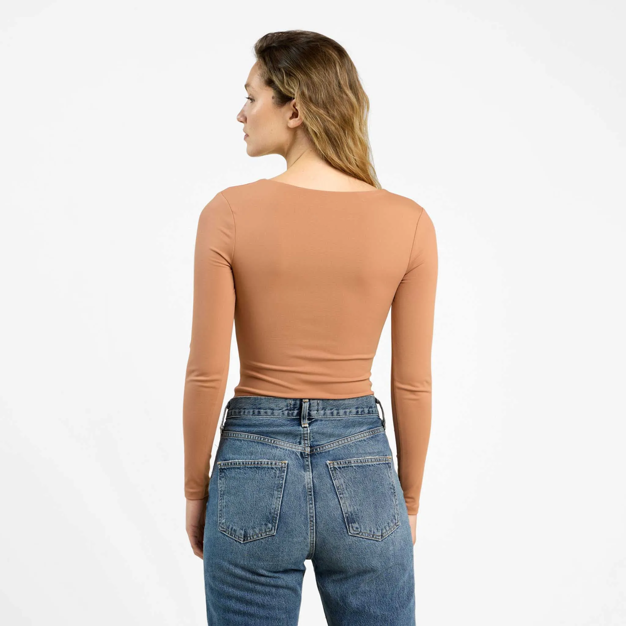 Long Sleeve Scoop Neck Bodysuit | Clay