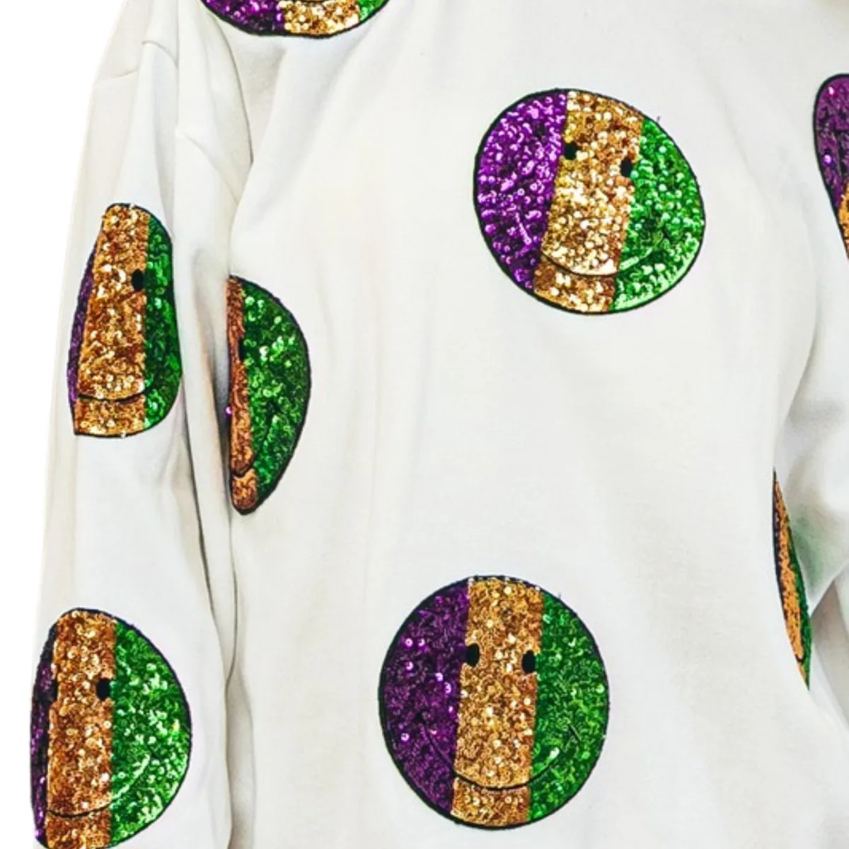 Mardi Gras Smiley Sequin Patches Sweatshirt