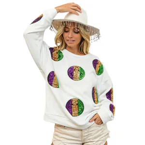 Mardi Gras Smiley Sequin Patches Sweatshirt