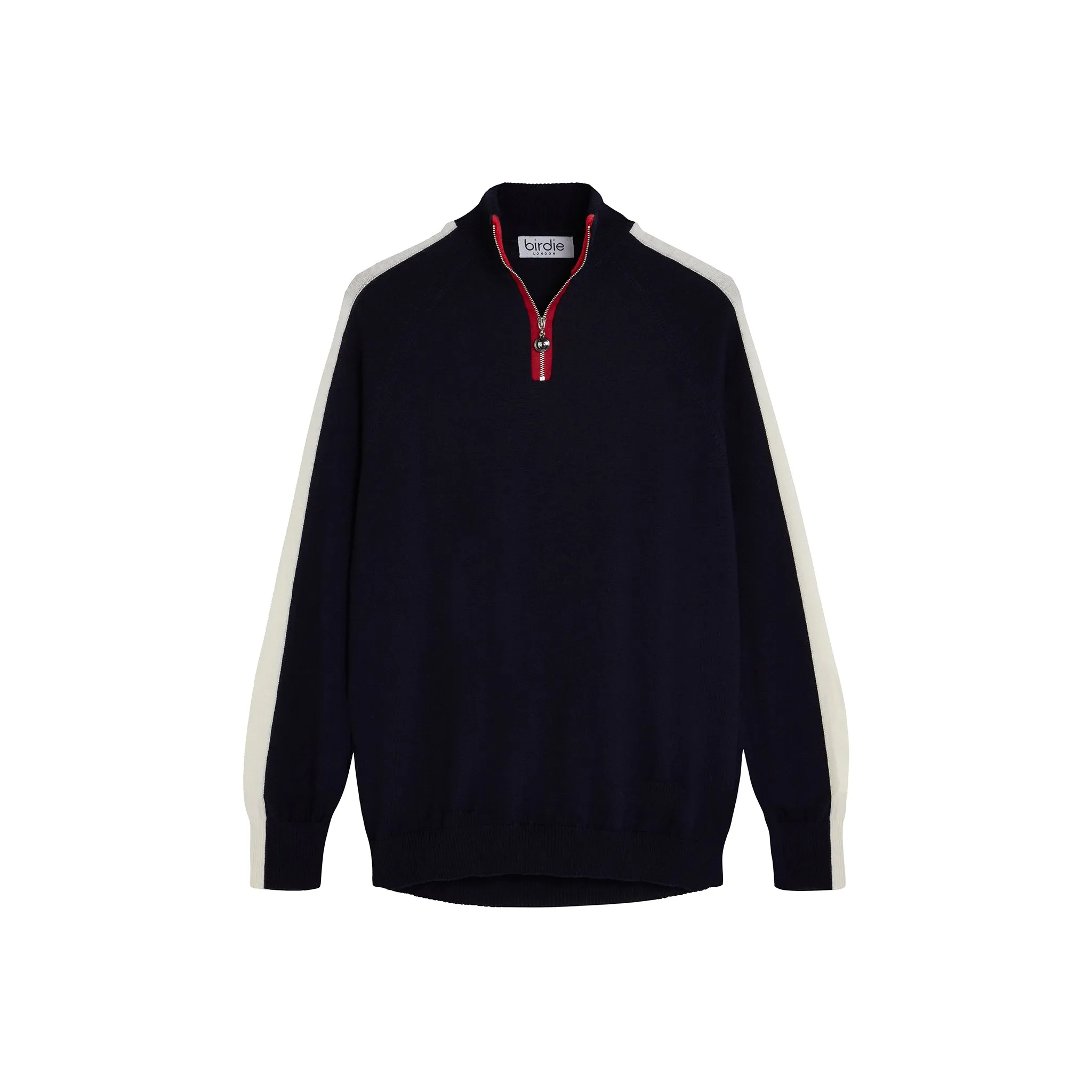 Mens Birdie 10 zip Jumper in navy, cream & flame