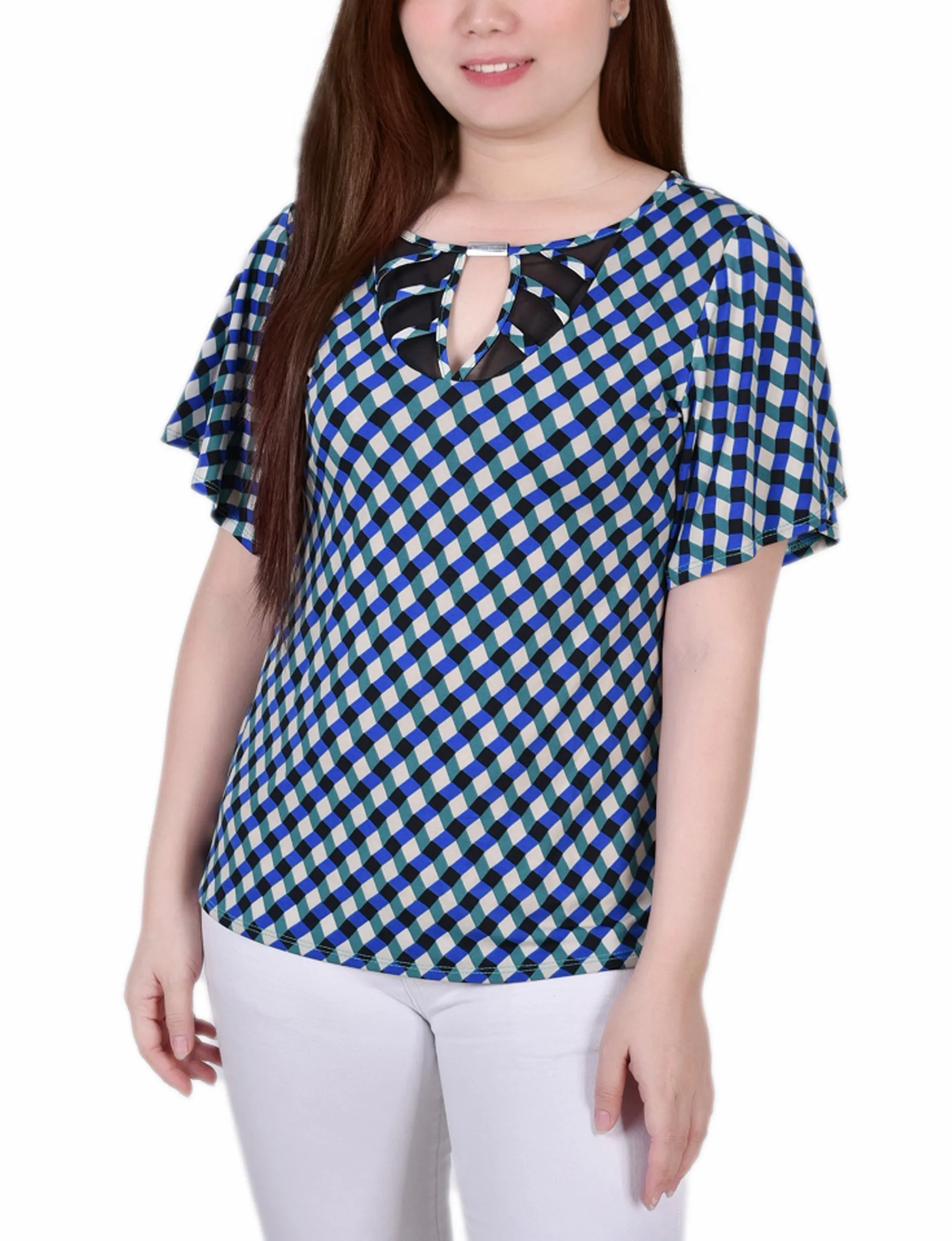 Mesh Flutter Sleeve Knit Top