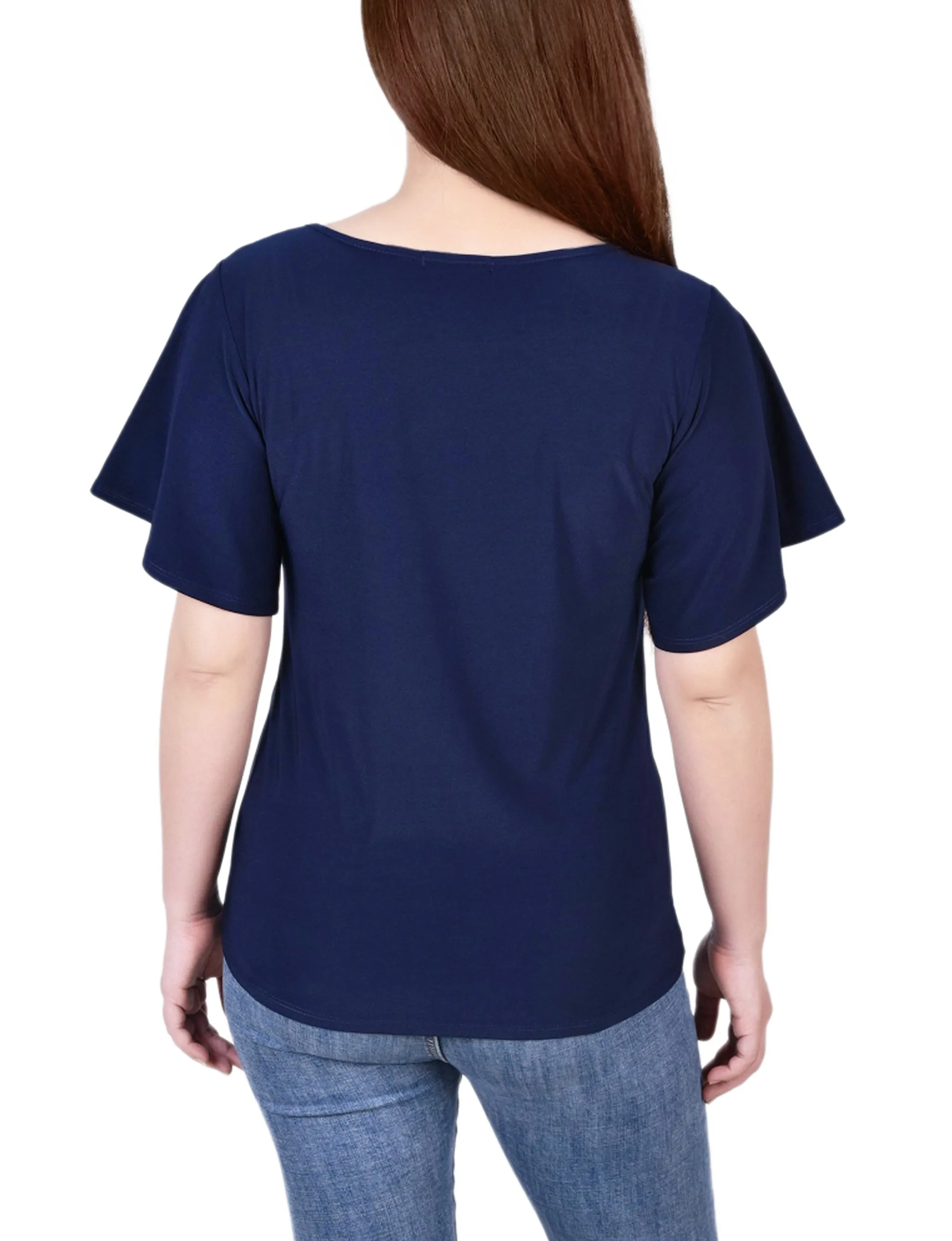 Mesh Flutter Sleeve Knit Top