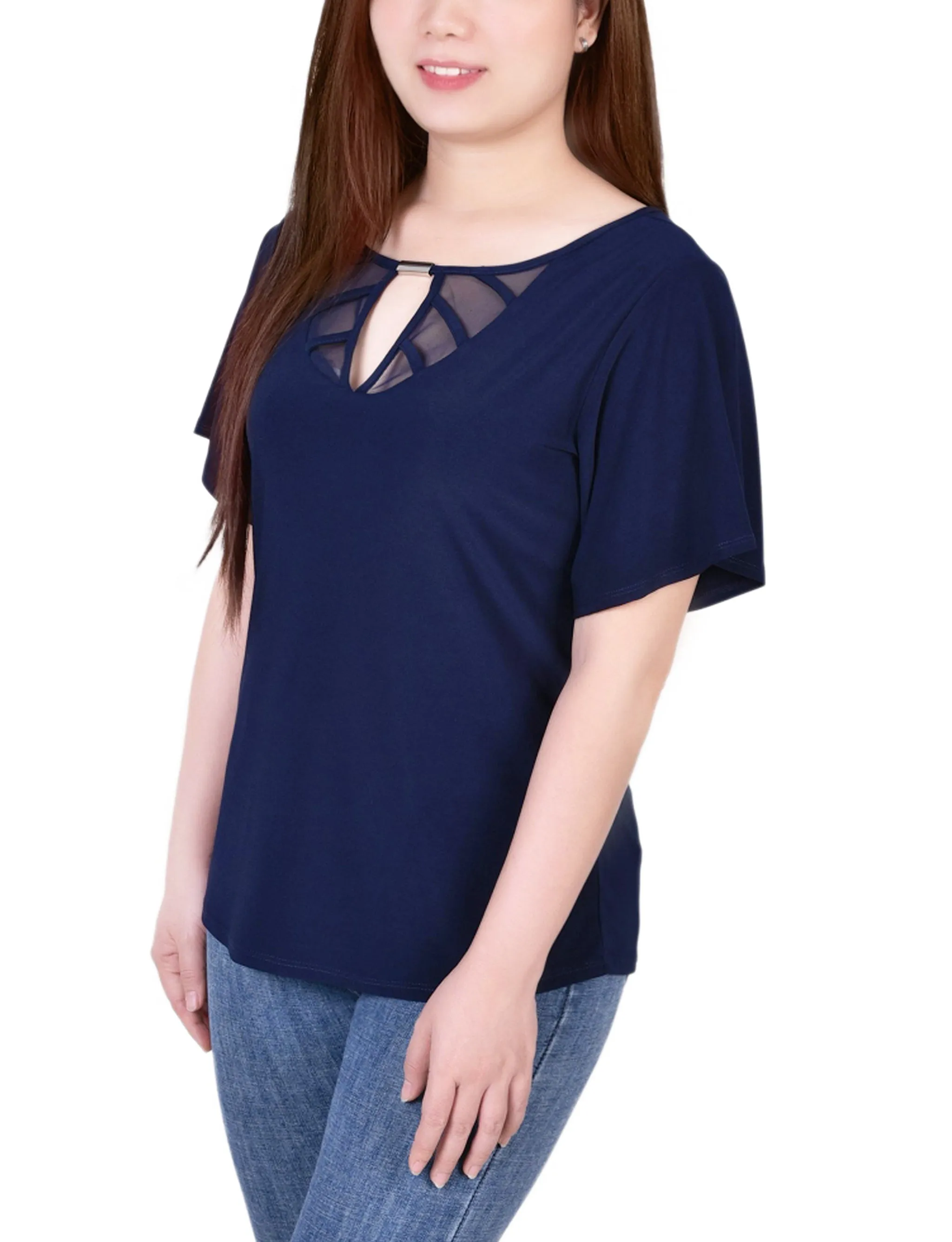 Mesh Flutter Sleeve Knit Top