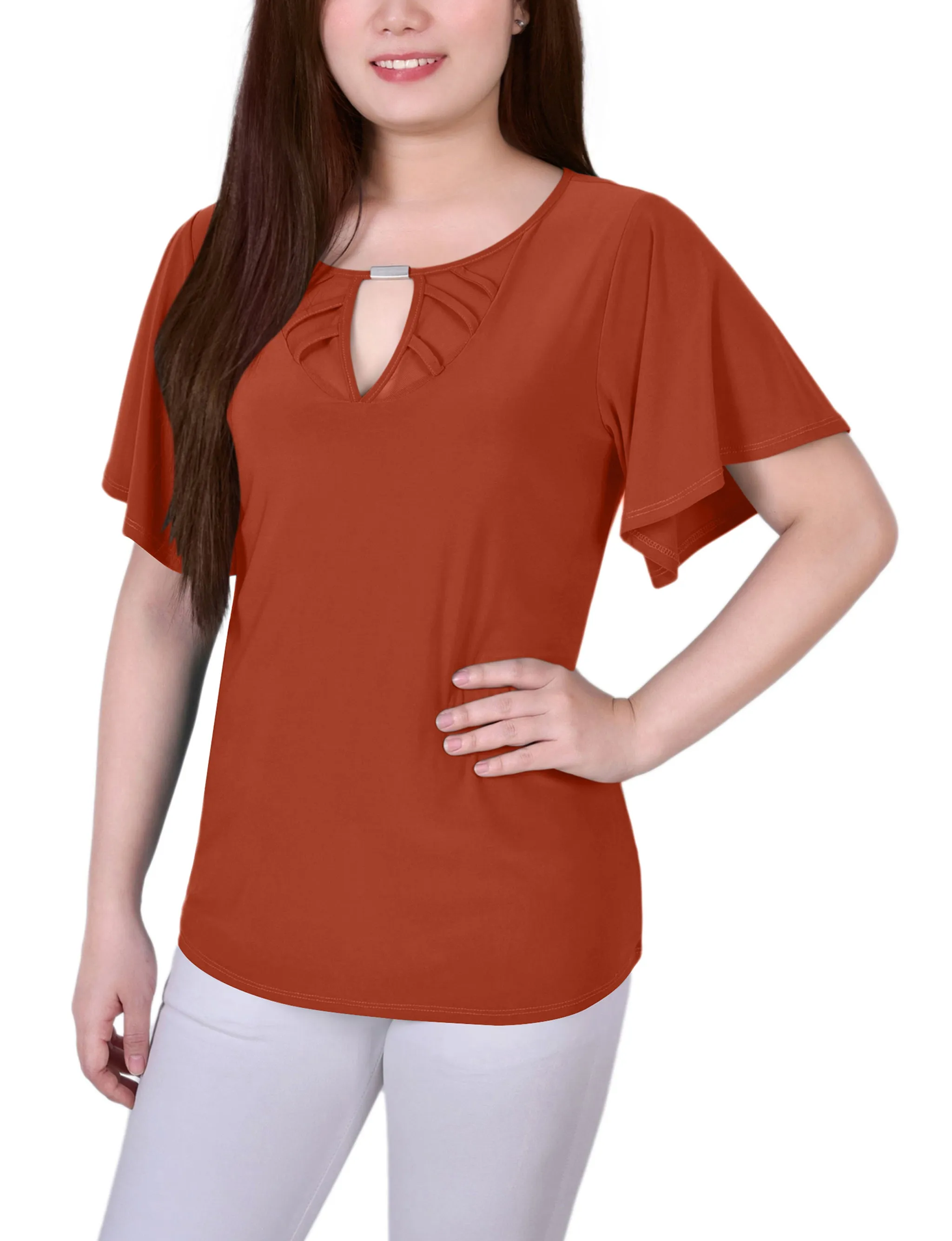 Mesh Flutter Sleeve Knit Top