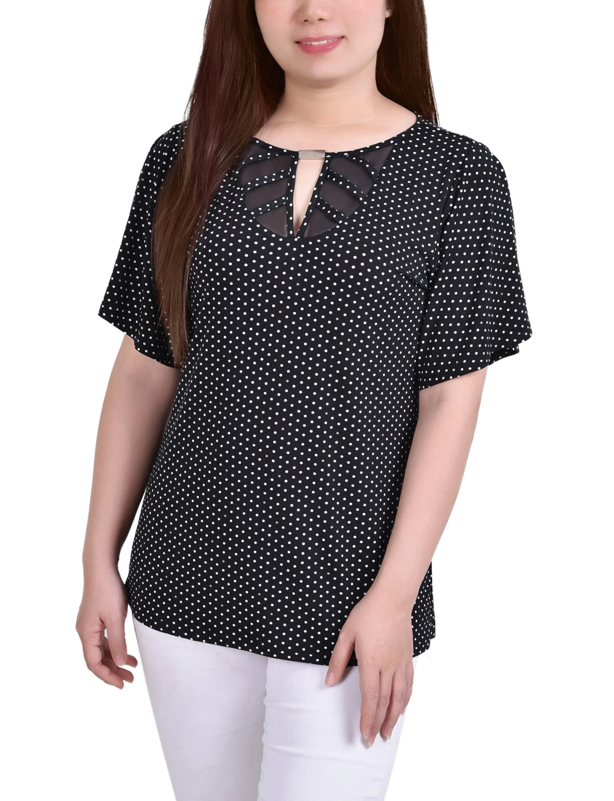 Mesh Flutter Sleeve Knit Top