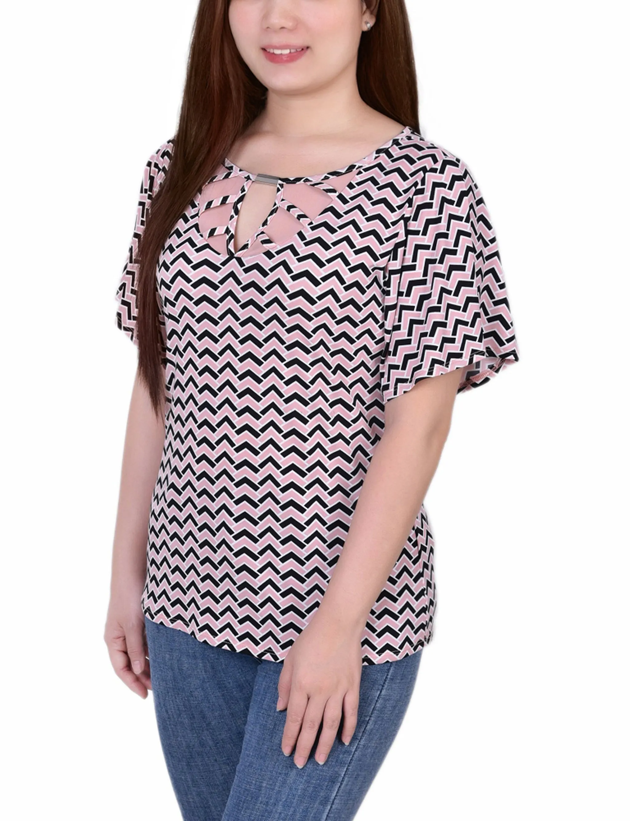 Mesh Flutter Sleeve Knit Top