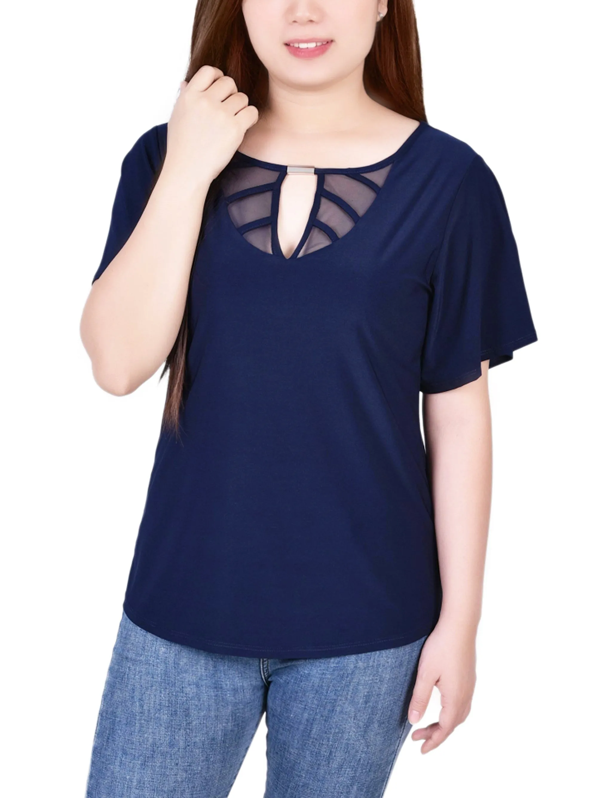 Mesh Flutter Sleeve Knit Top