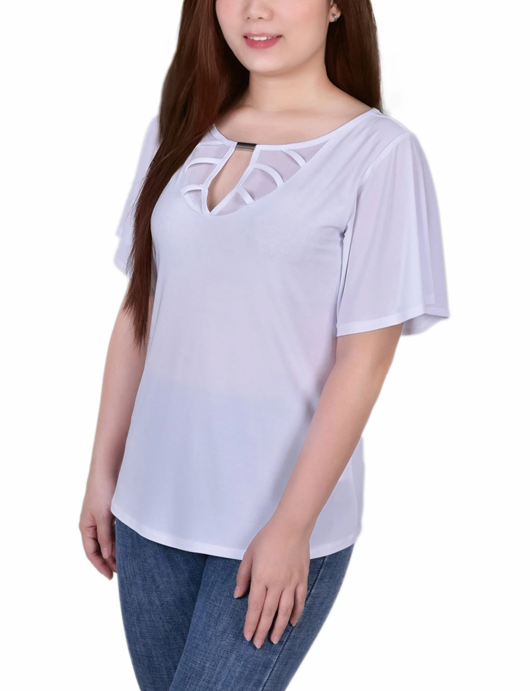 Mesh Flutter Sleeve Knit Top