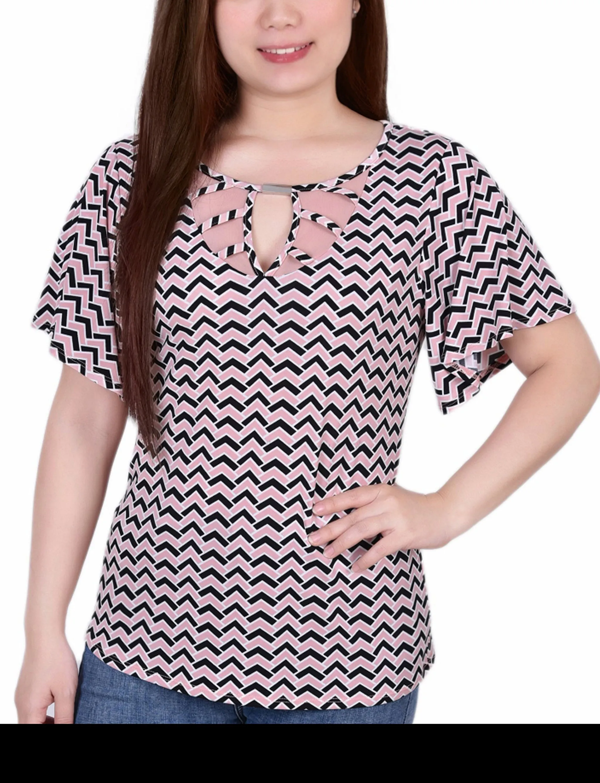 Mesh Flutter Sleeve Knit Top