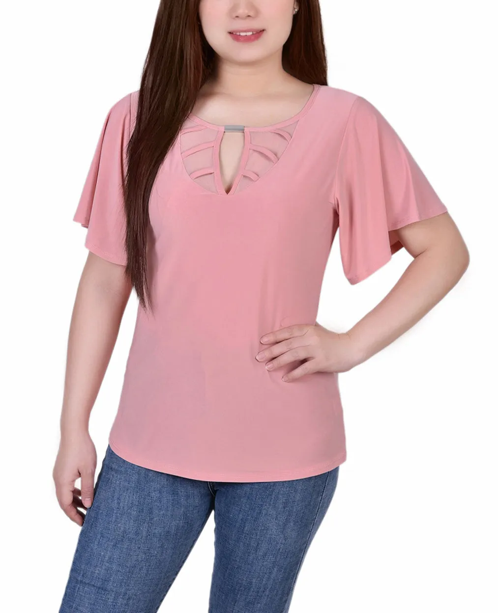 Mesh Flutter Sleeve Knit Top