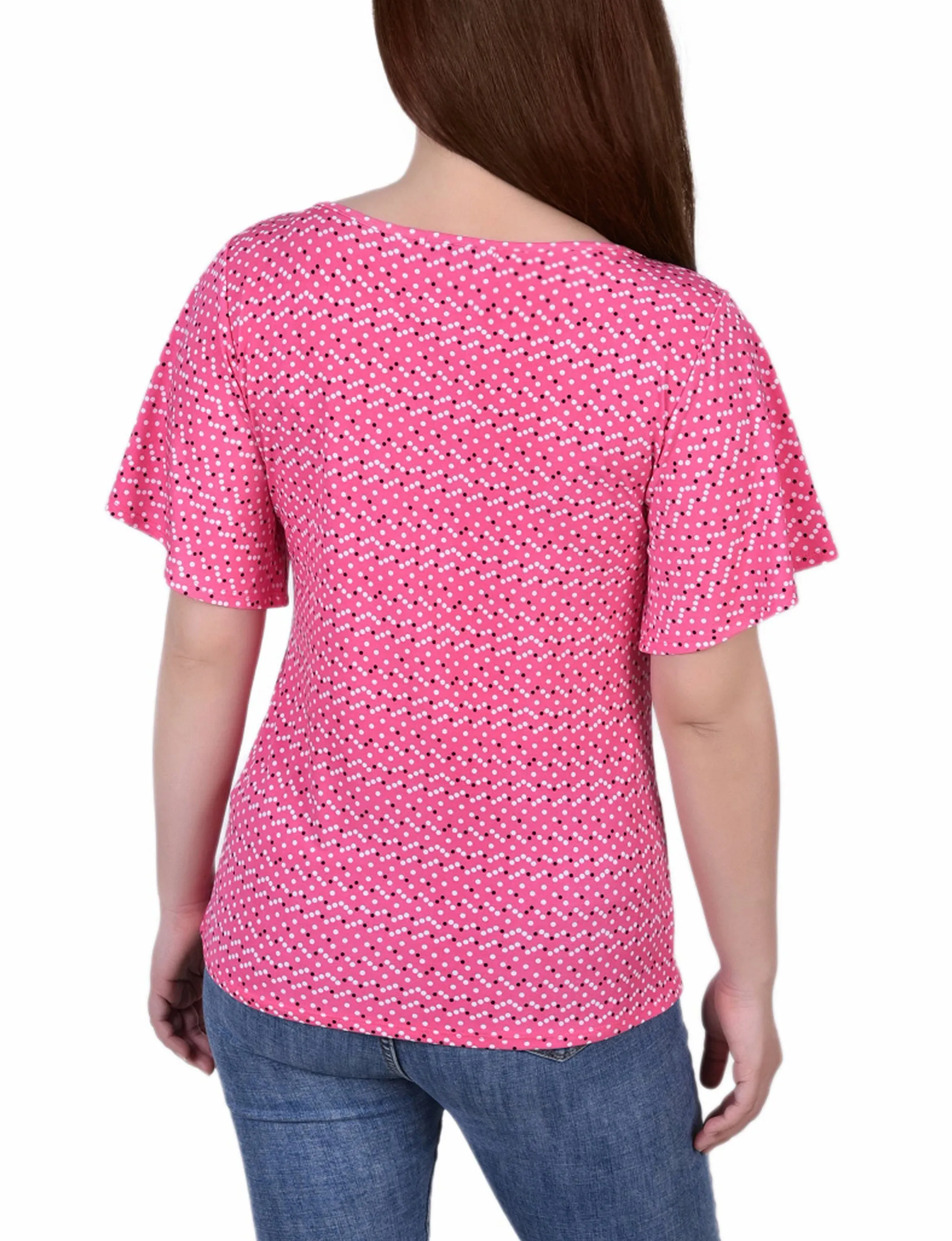 Mesh Flutter Sleeve Knit Top