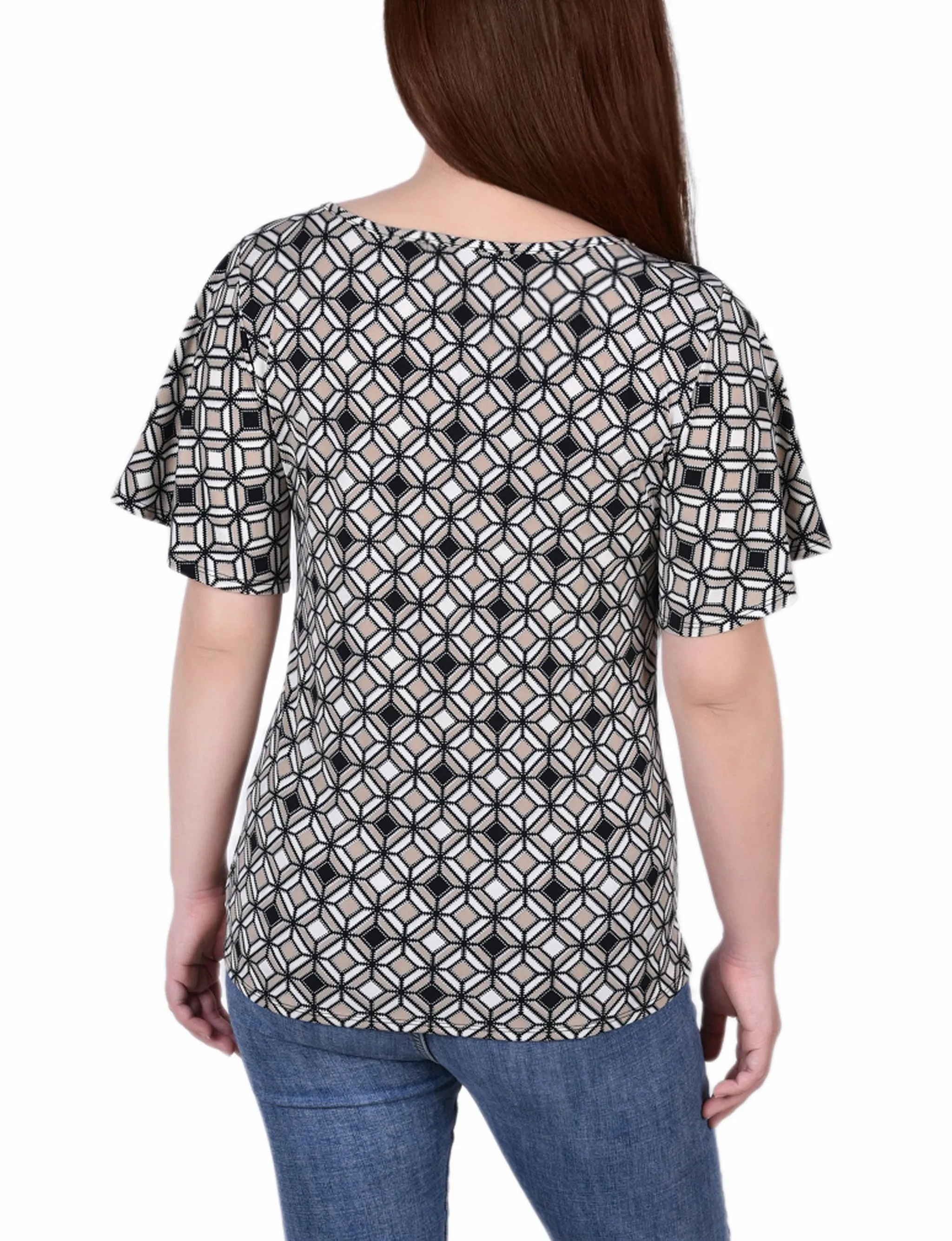 Mesh Flutter Sleeve Knit Top