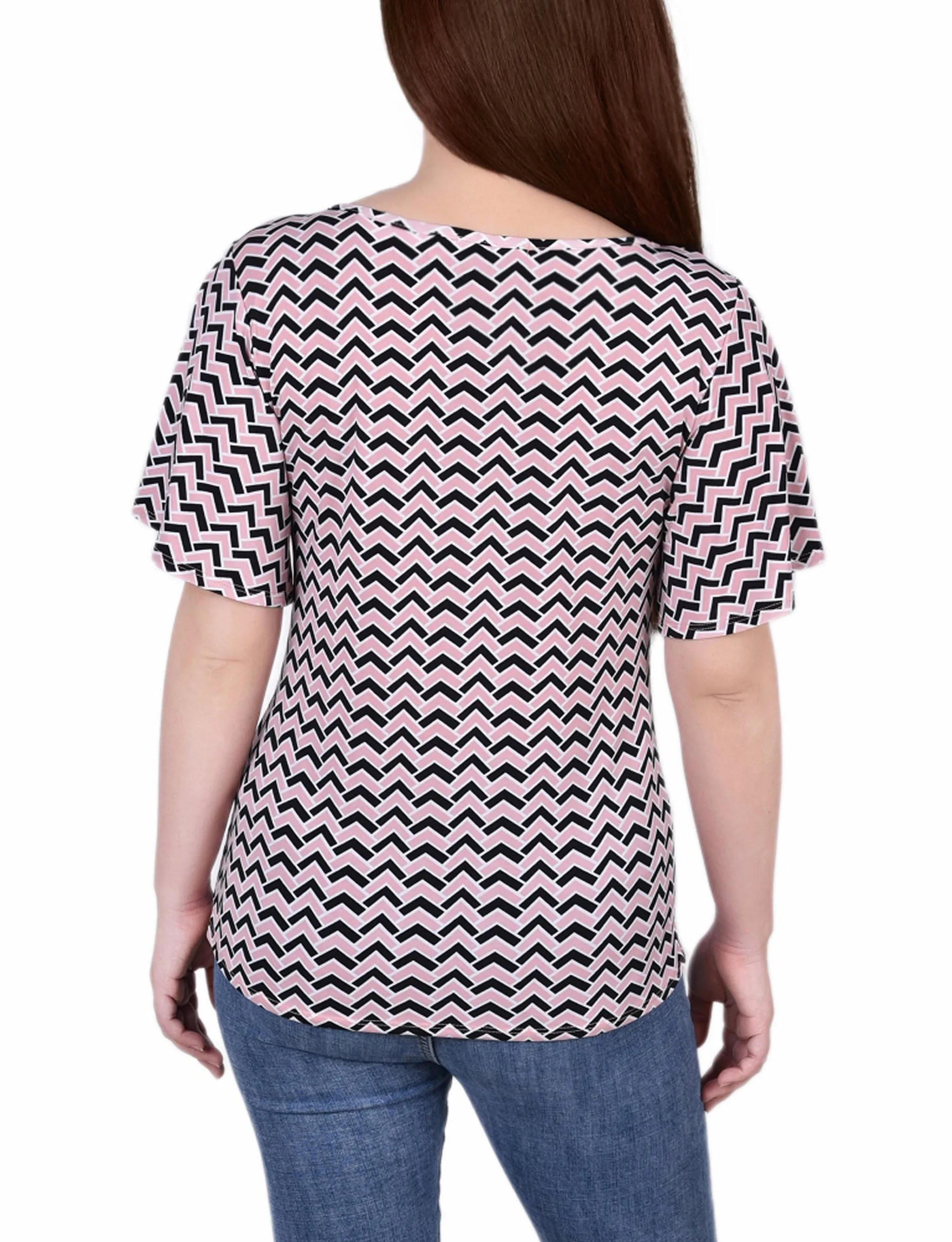 Mesh Flutter Sleeve Knit Top