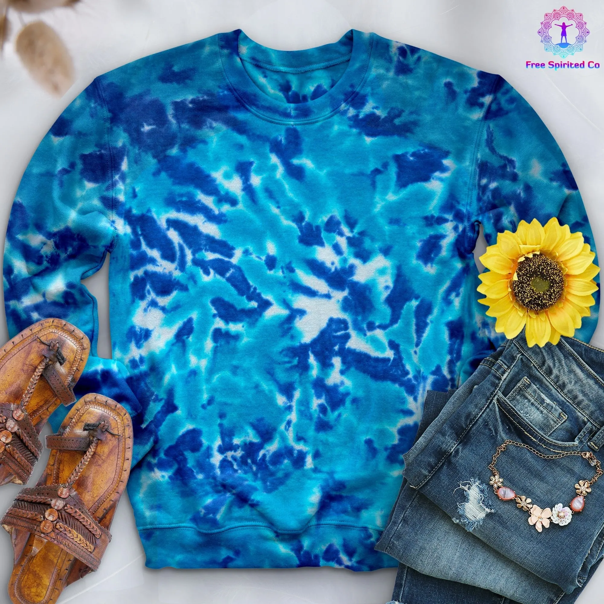 Multi Blue Hand-Dyed Crewneck