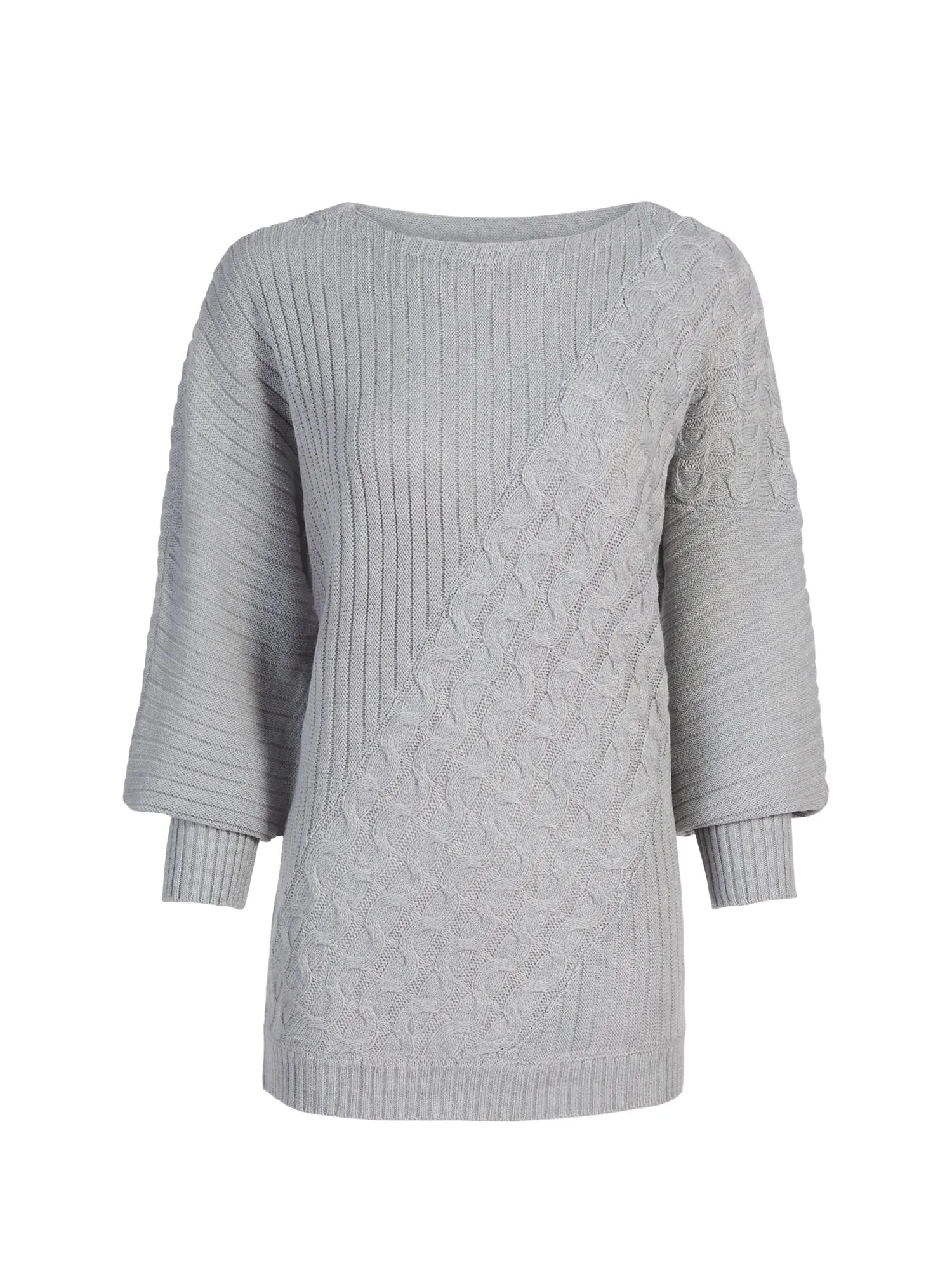 Multi-Stitch Bateau-Neck Tunic Sweater