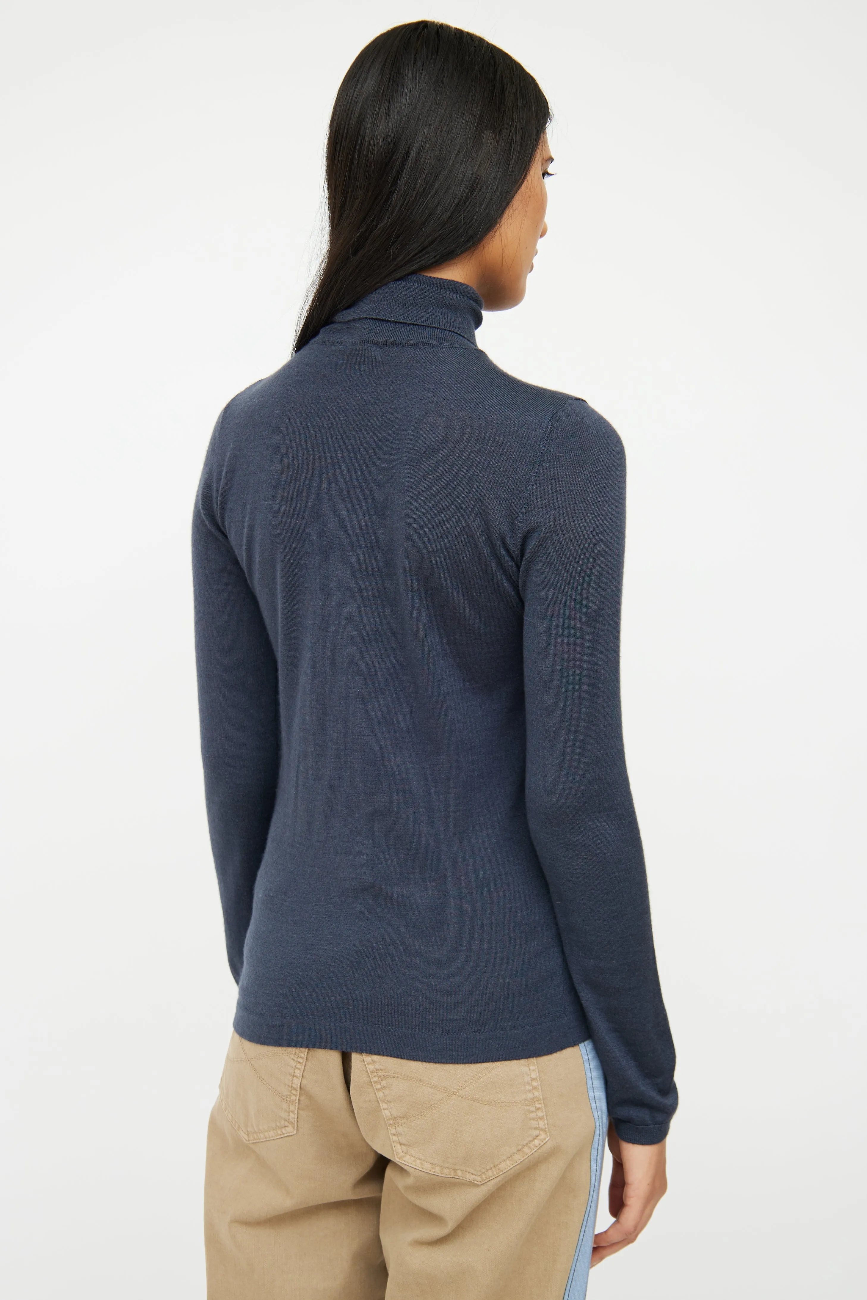 Navy Cashmere & Silk Knit Top