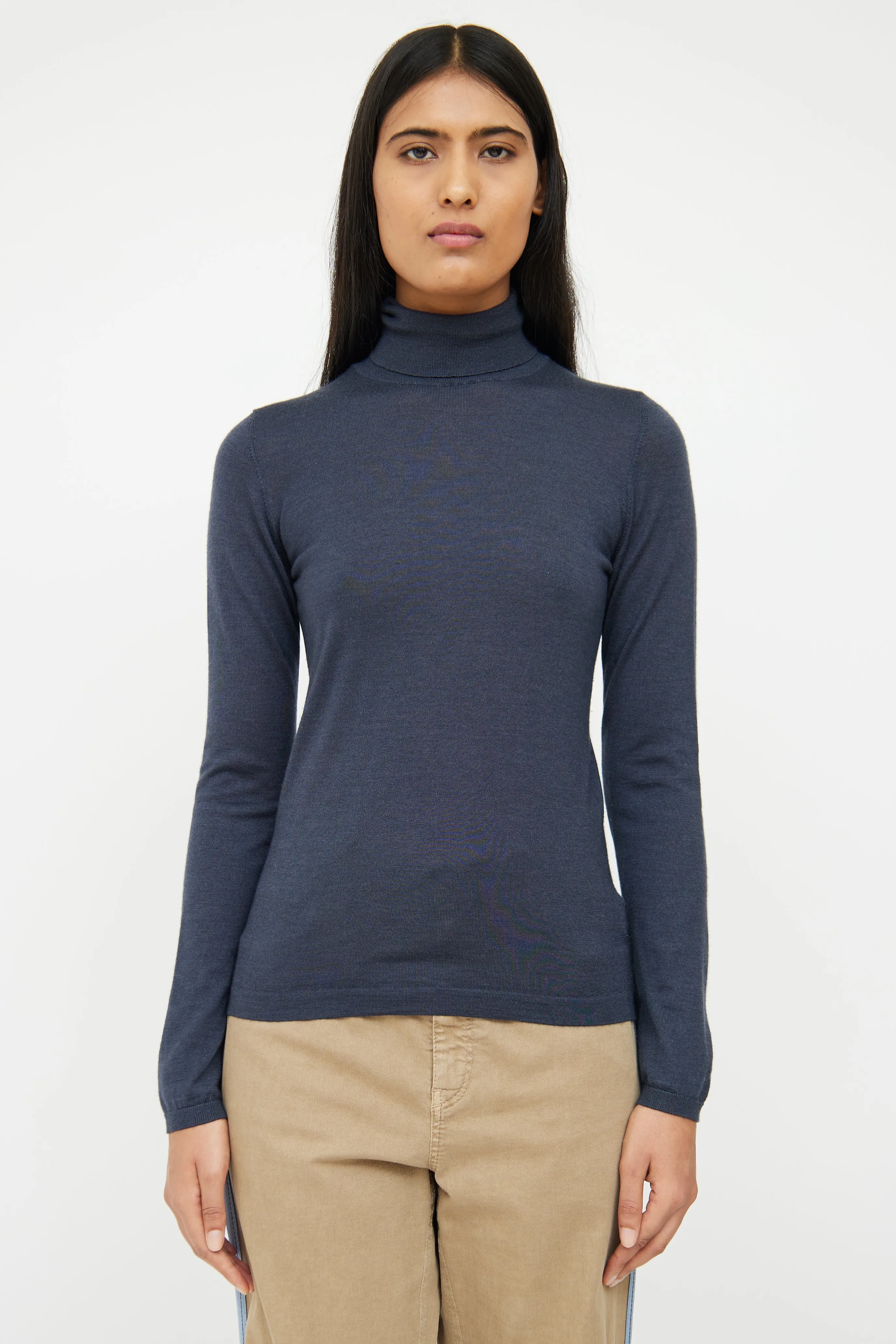 Navy Cashmere & Silk Knit Top