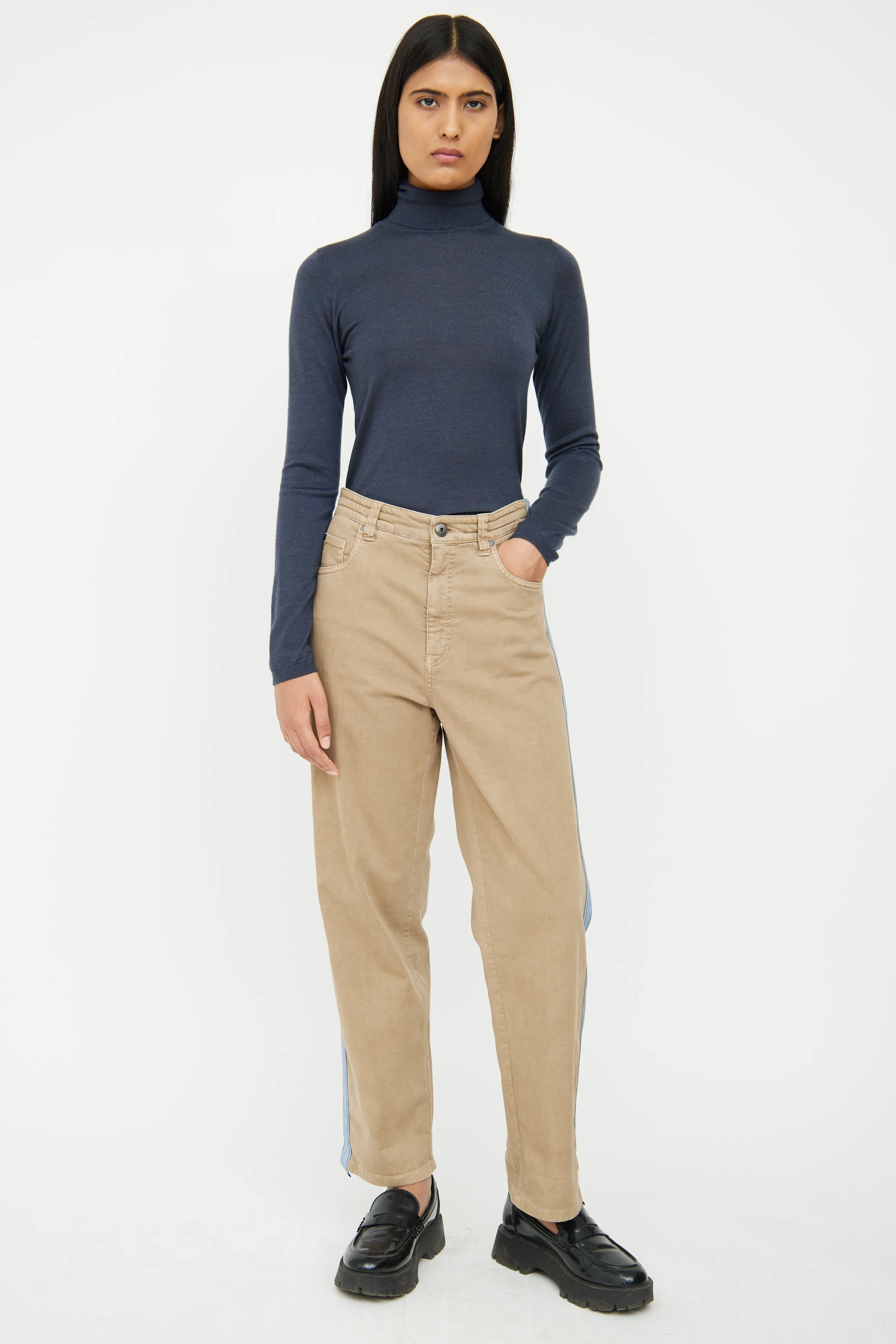Navy Cashmere & Silk Knit Top