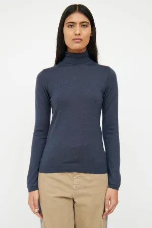 Navy Cashmere & Silk Knit Top