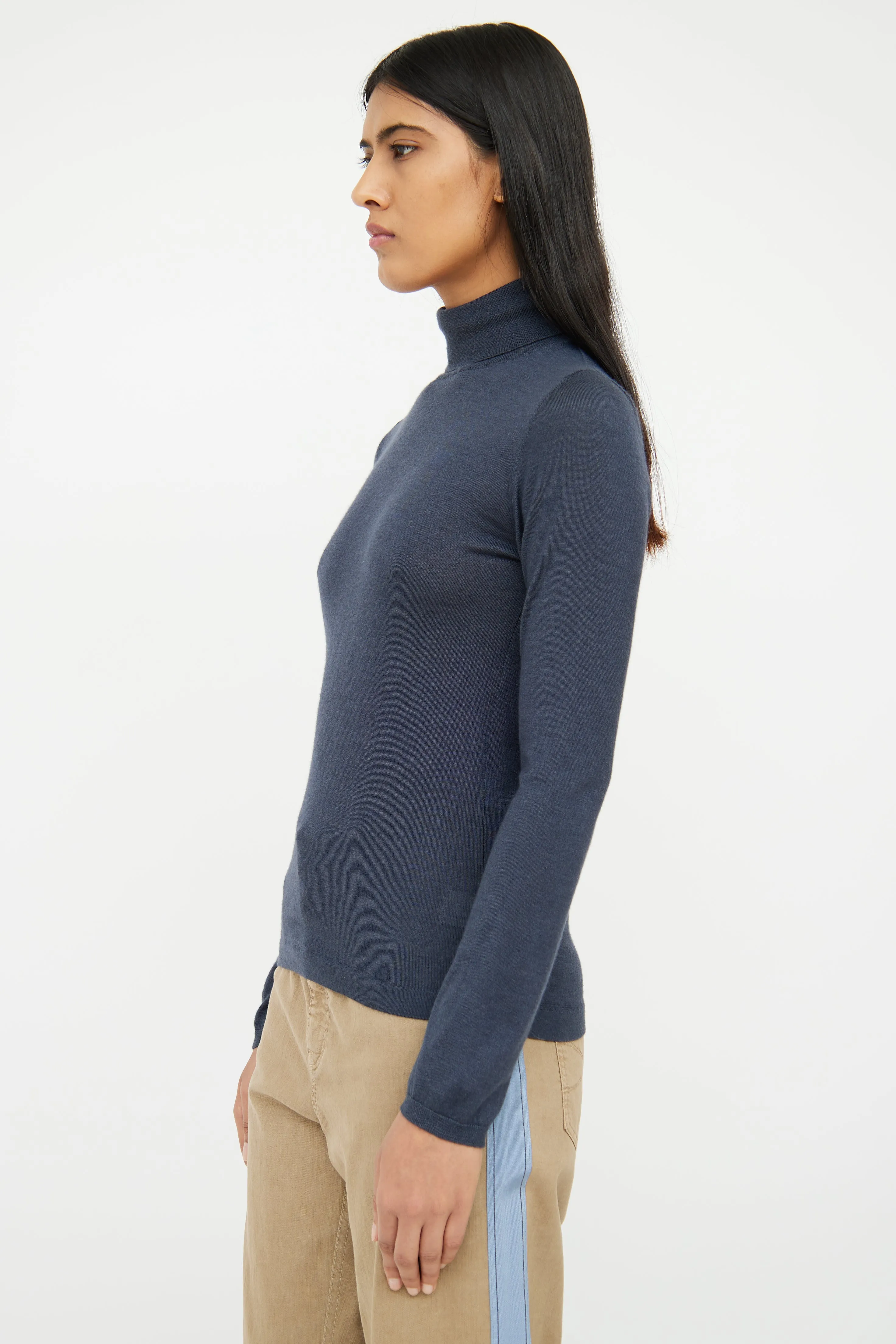 Navy Cashmere & Silk Knit Top
