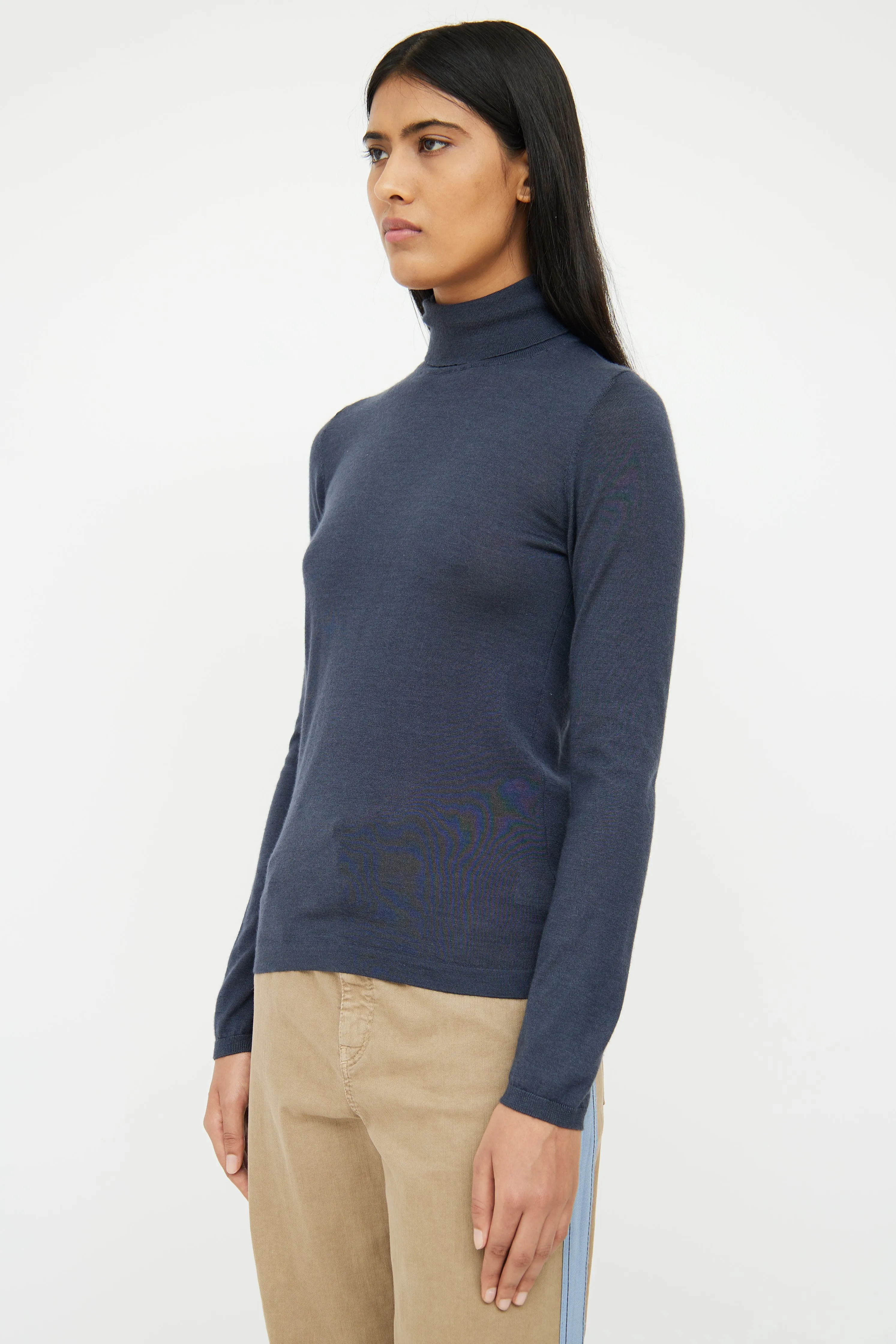 Navy Cashmere & Silk Knit Top