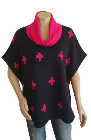 Navy / Pink Cross Poncho