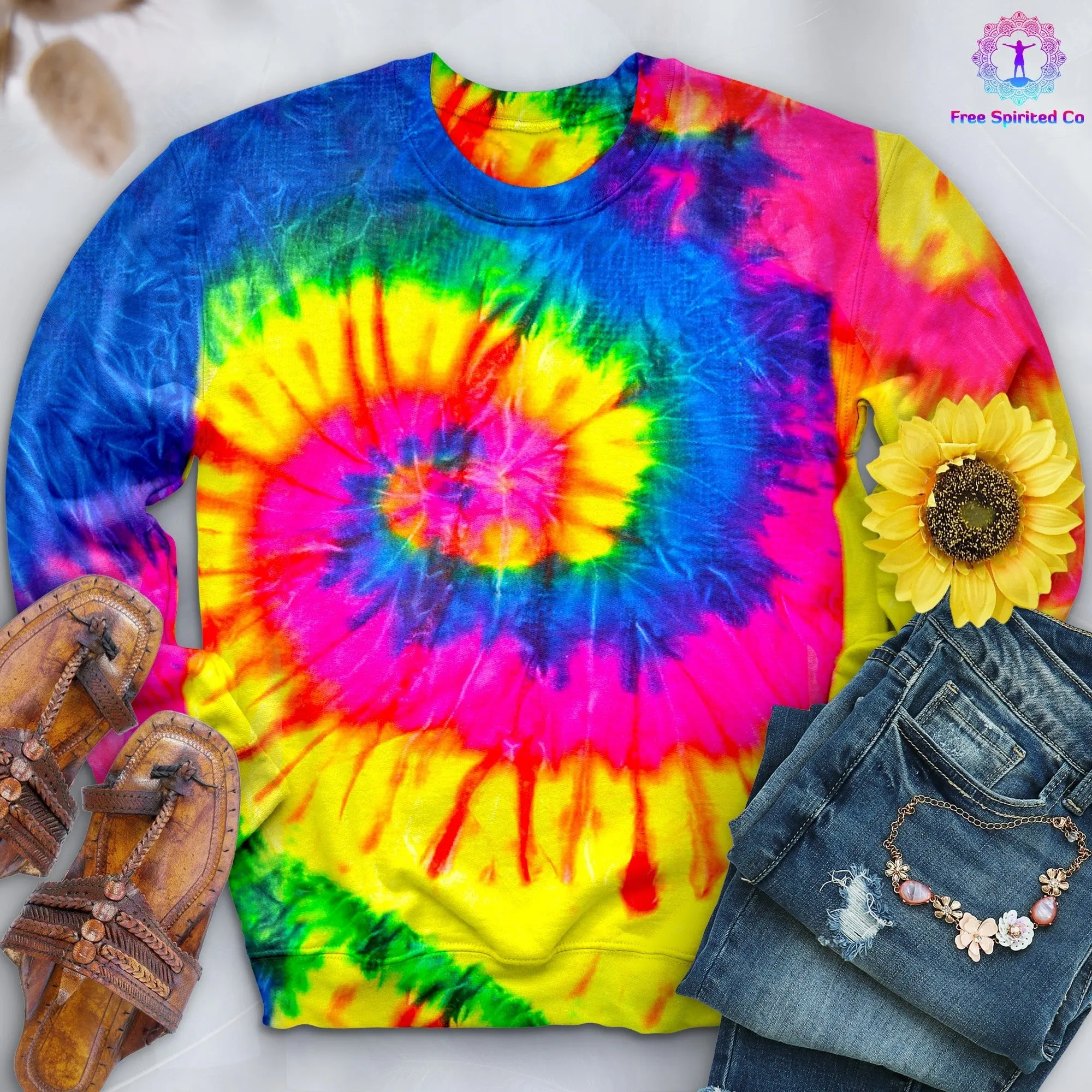 Neon Rainbow Hand-Dyed Crewneck