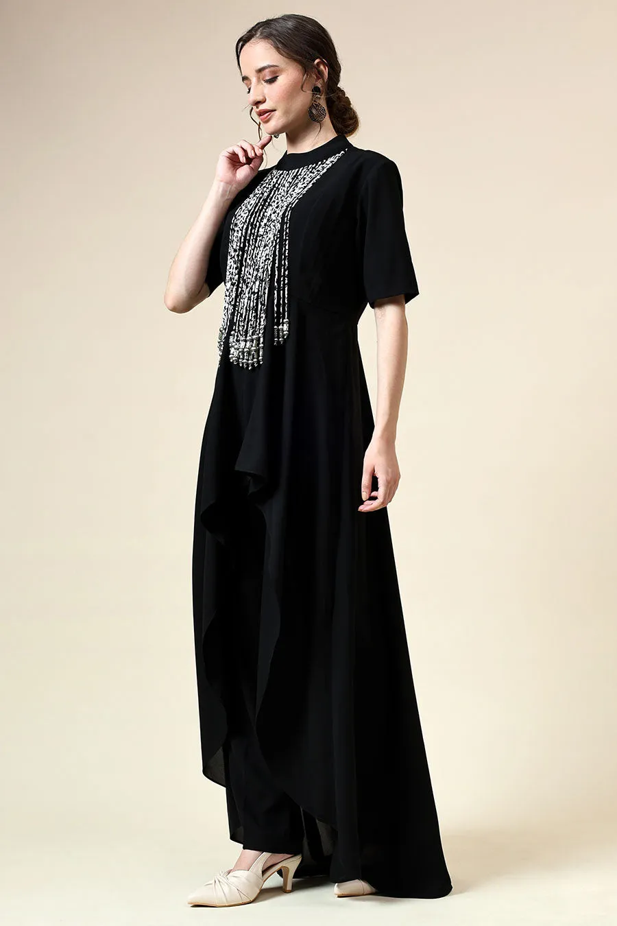 Noir Metallic Fringe Co-Ord Set