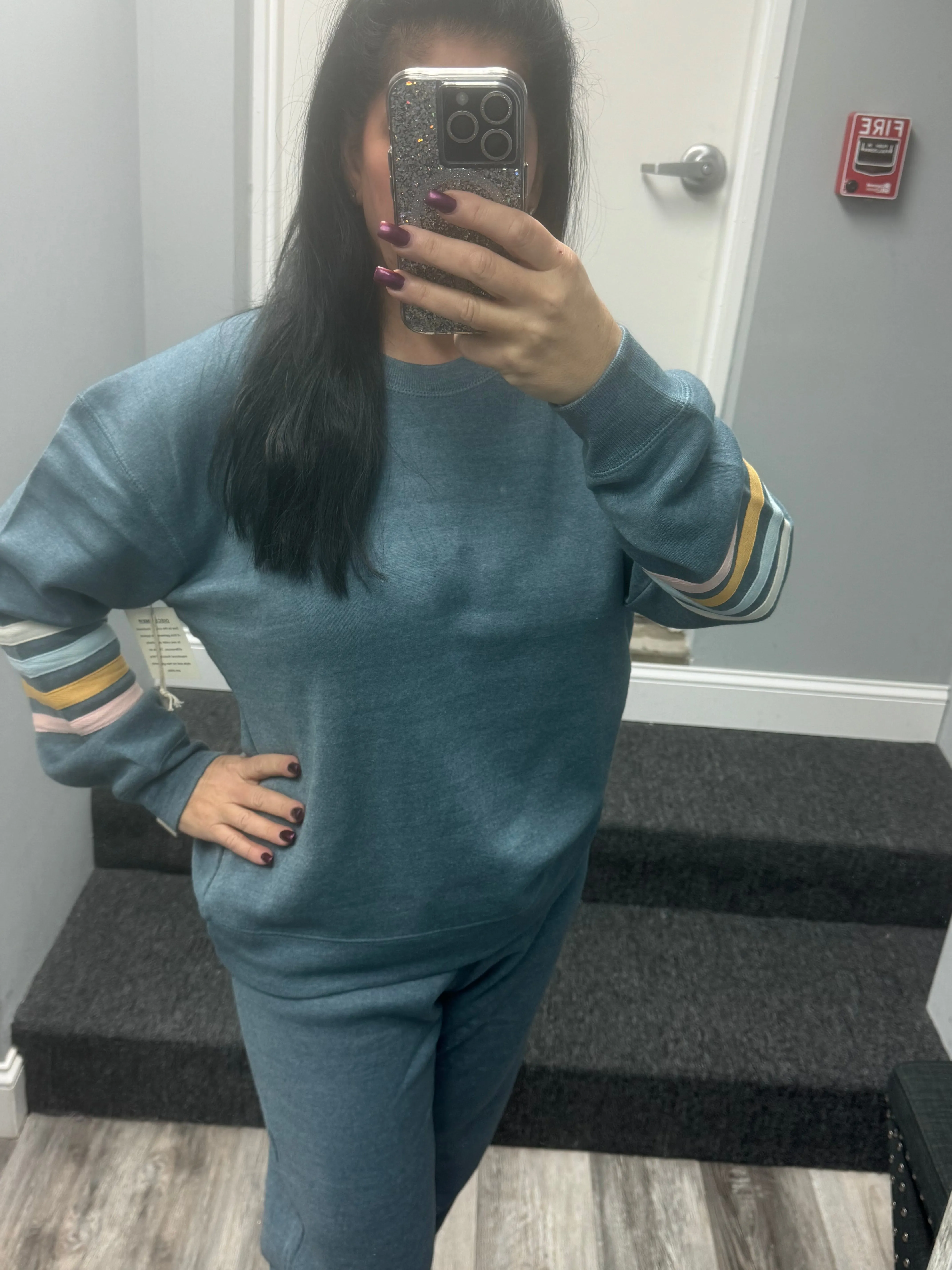 Ocean Drive Mountain Blue w/ Summer Stripe Heather Crewneck