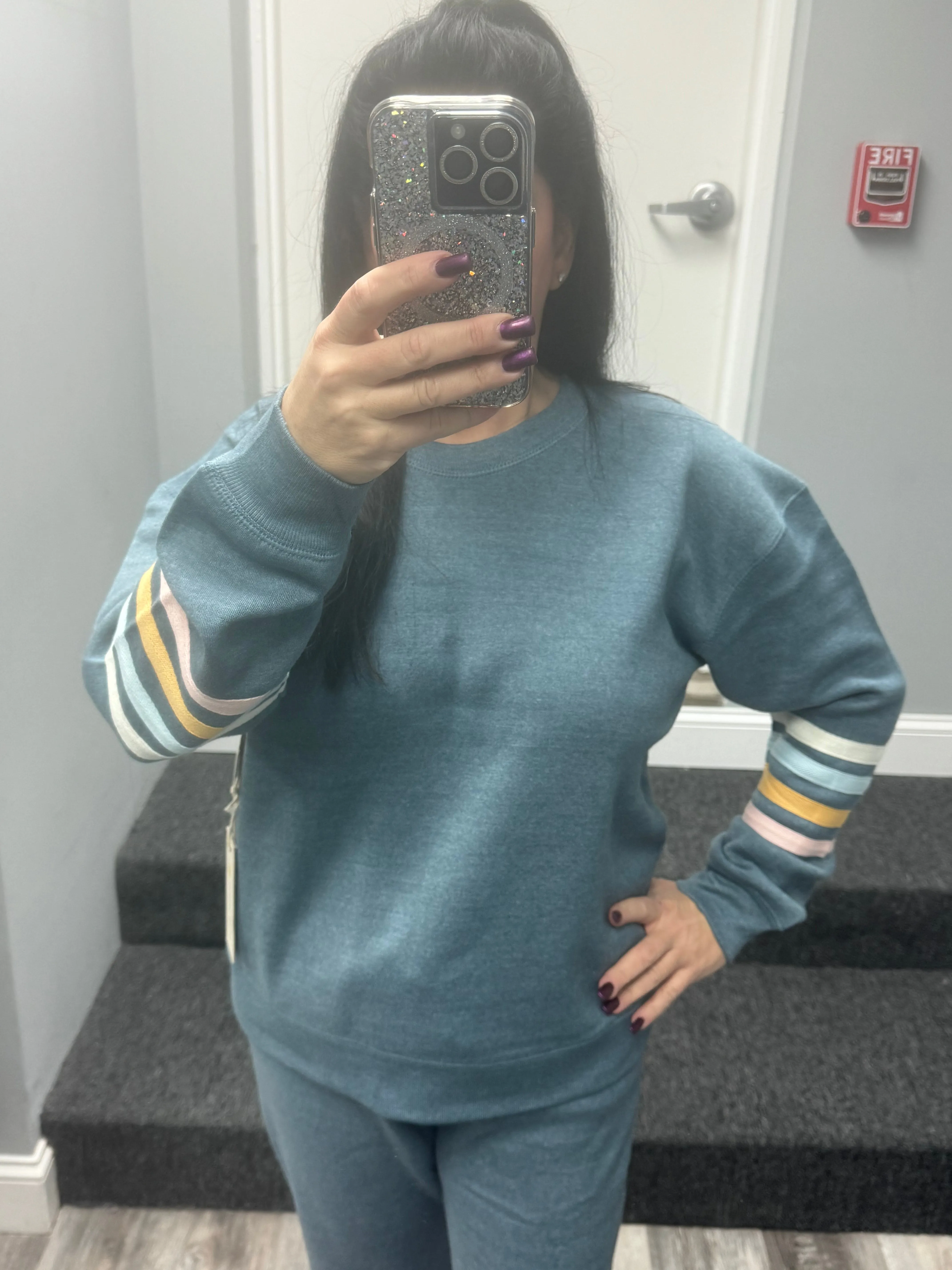 Ocean Drive Mountain Blue w/ Summer Stripe Heather Crewneck