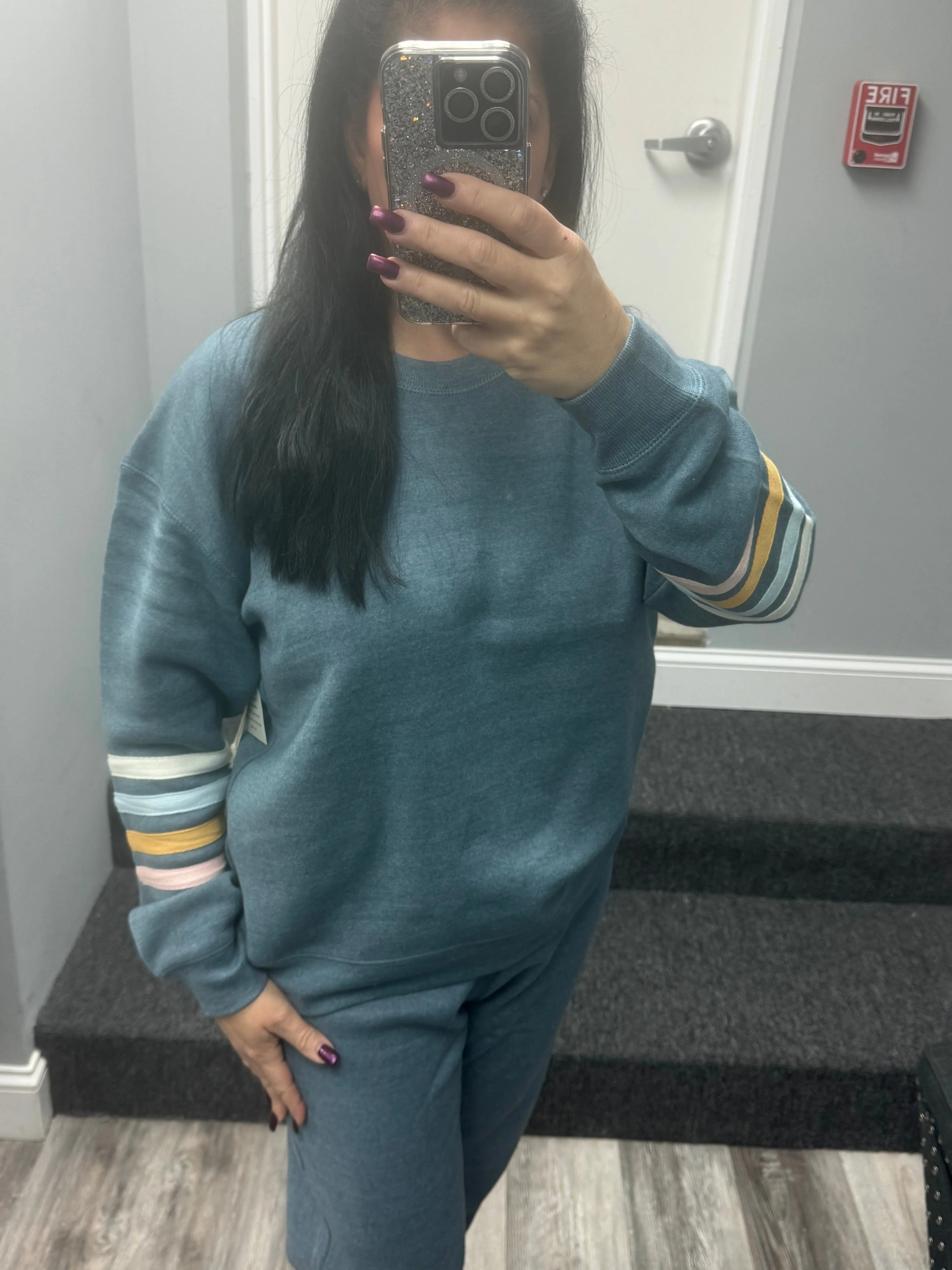 Ocean Drive Mountain Blue w/ Summer Stripe Heather Crewneck