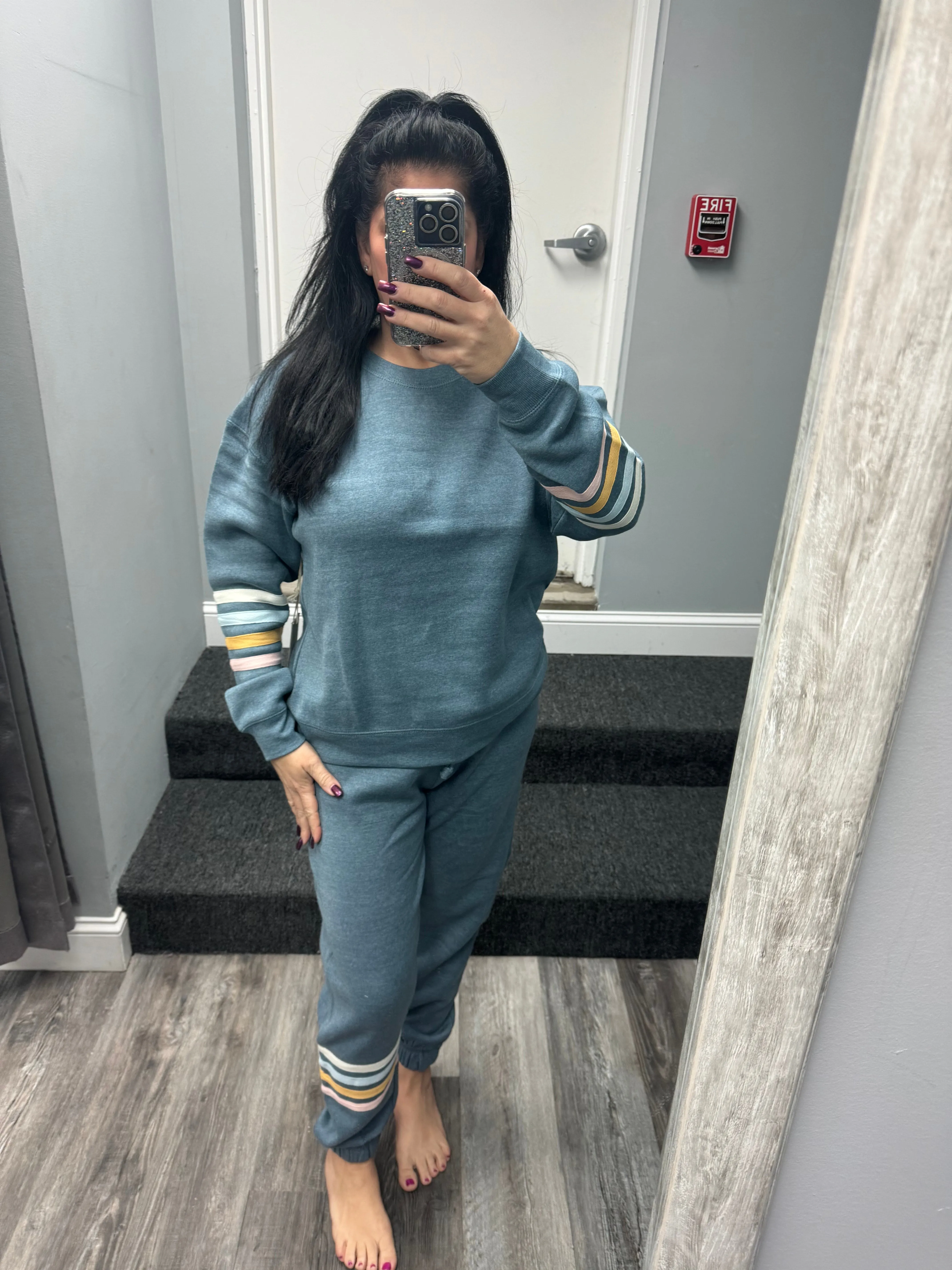 Ocean Drive Mountain Blue w/ Summer Stripe Heather Crewneck
