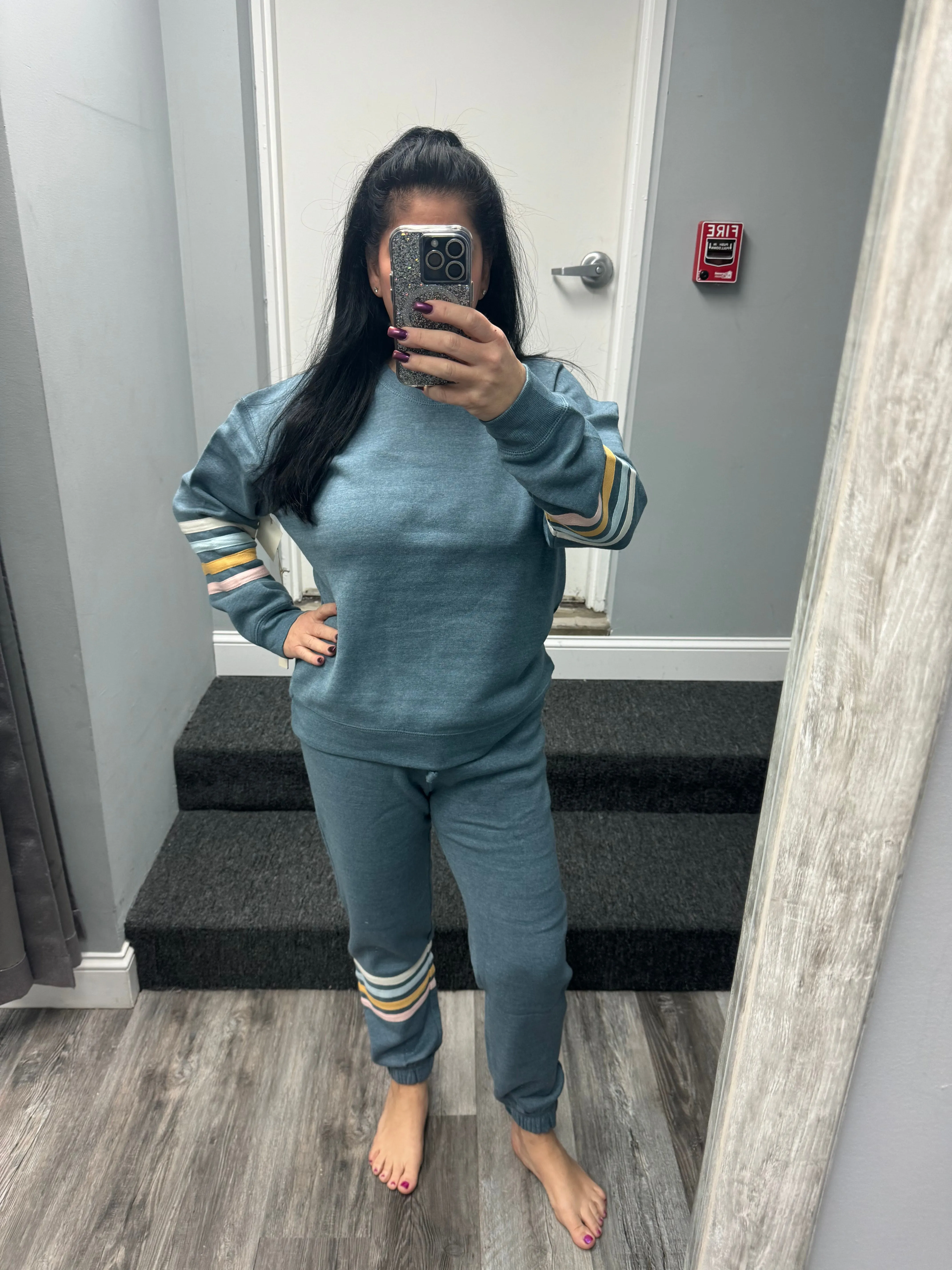 Ocean Drive Mountain Blue w/ Summer Stripe Heather Crewneck