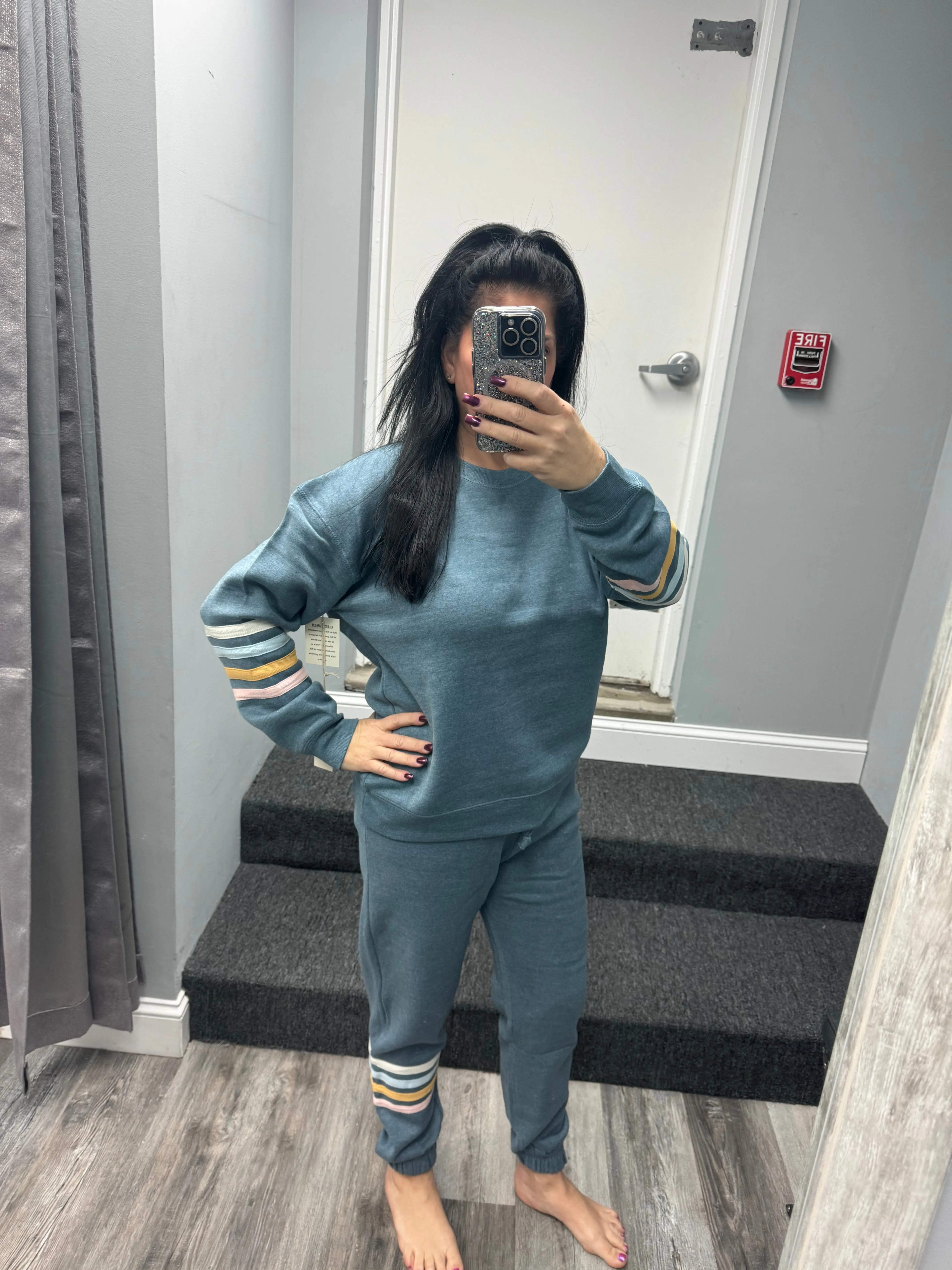 Ocean Drive Mountain Blue w/ Summer Stripe Heather Crewneck