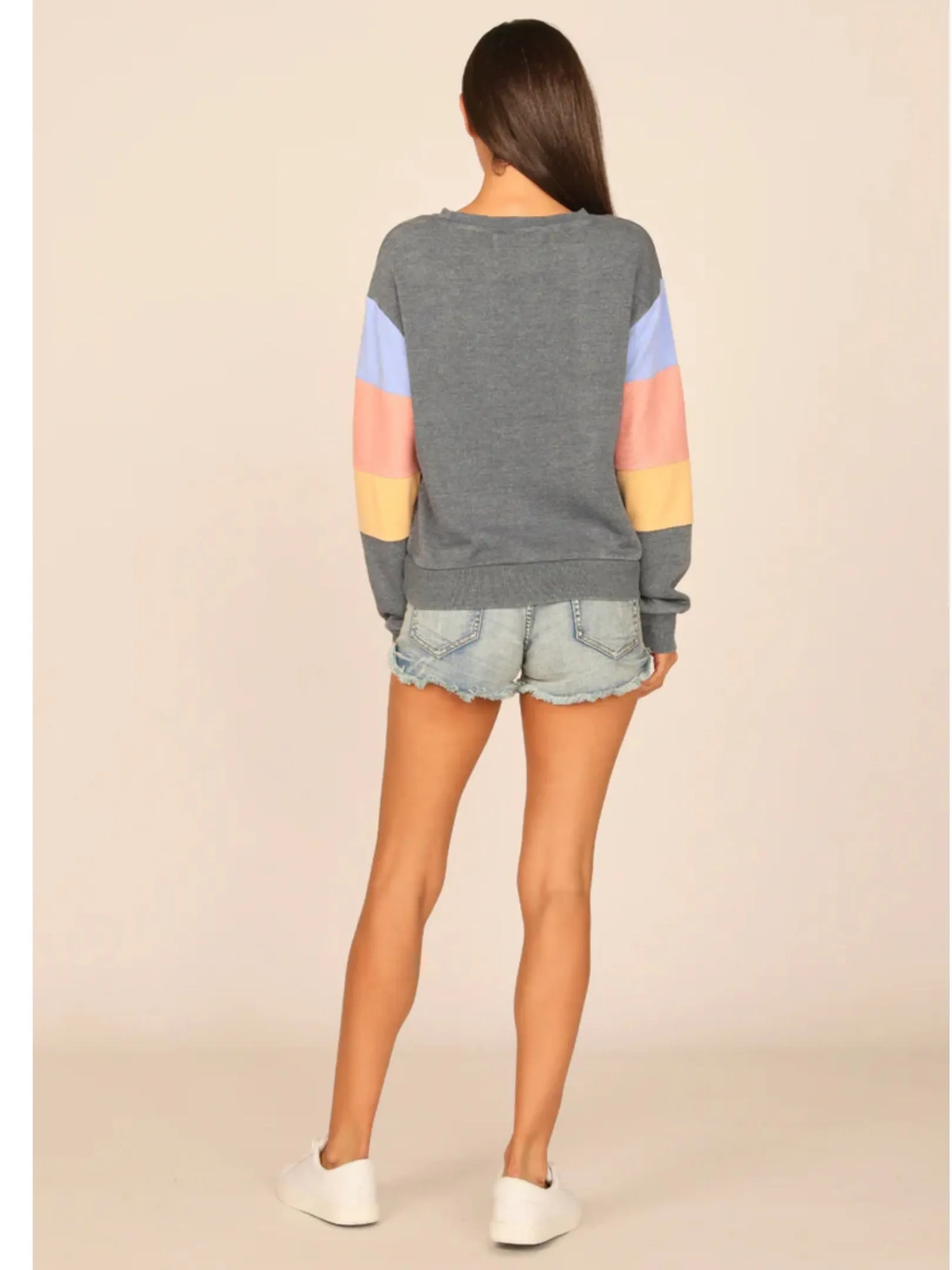OCEAN DRIVE TIDEWATER GREY OR WHITE  W/ MULTI STRIPES BURNOUT COLORBLOCK CREWNECK