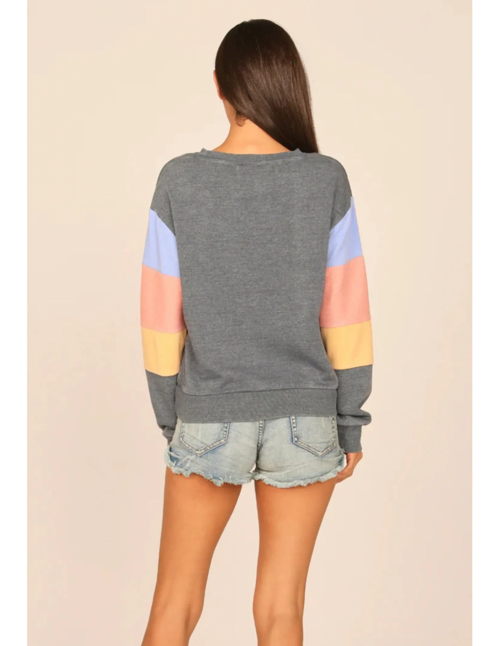 OCEAN DRIVE TIDEWATER GREY OR WHITE  W/ MULTI STRIPES BURNOUT COLORBLOCK CREWNECK