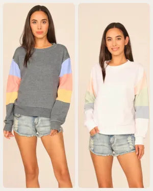 OCEAN DRIVE TIDEWATER GREY OR WHITE  W/ MULTI STRIPES BURNOUT COLORBLOCK CREWNECK