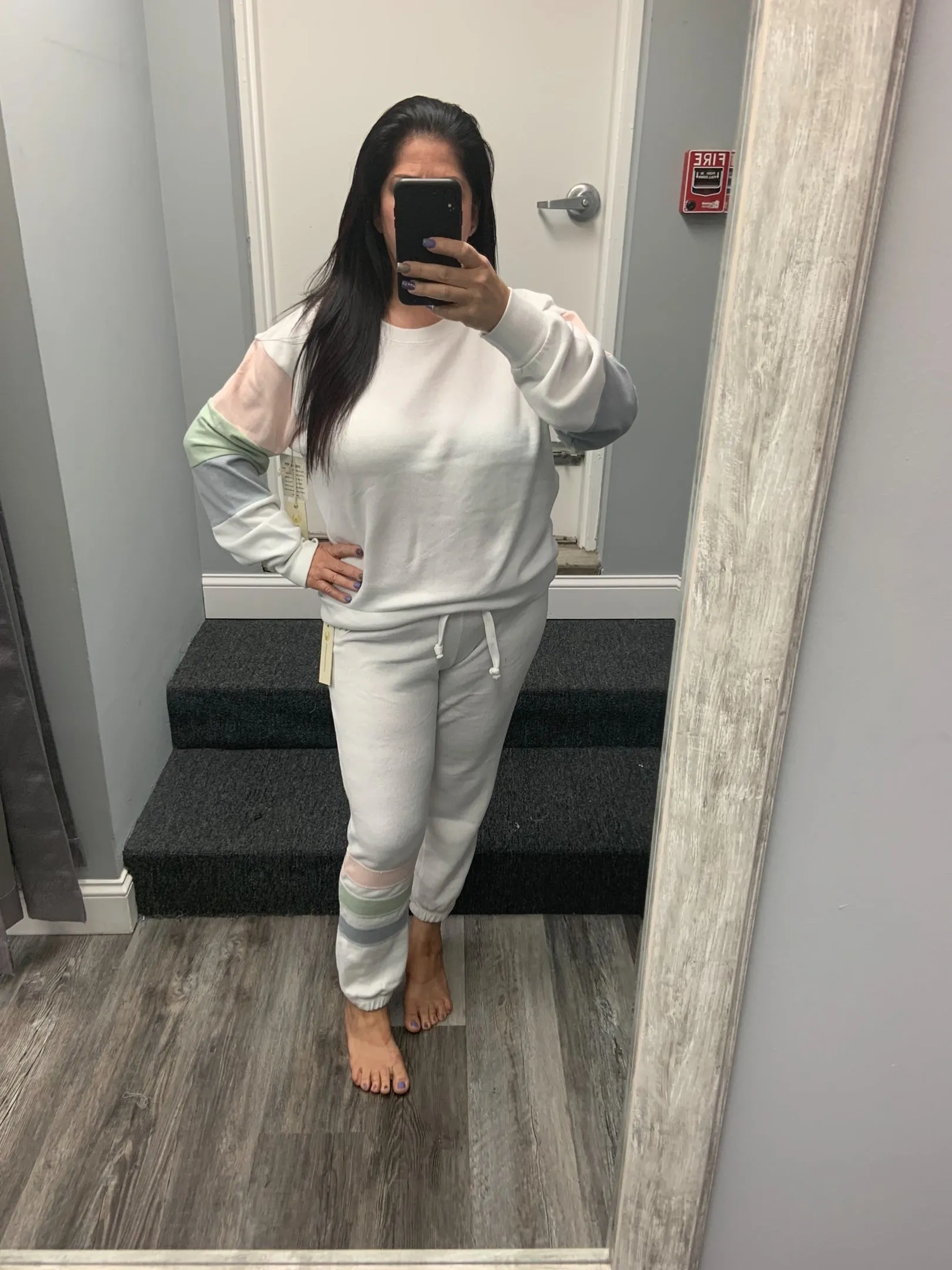 OCEAN DRIVE TIDEWATER GREY OR WHITE  W/ MULTI STRIPES BURNOUT COLORBLOCK CREWNECK