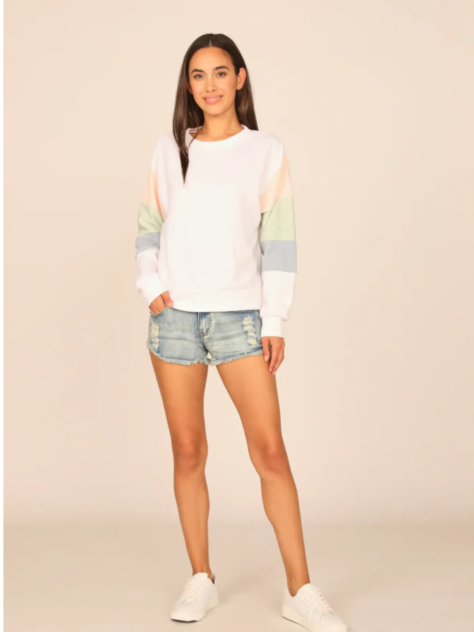 OCEAN DRIVE TIDEWATER GREY OR WHITE  W/ MULTI STRIPES BURNOUT COLORBLOCK CREWNECK