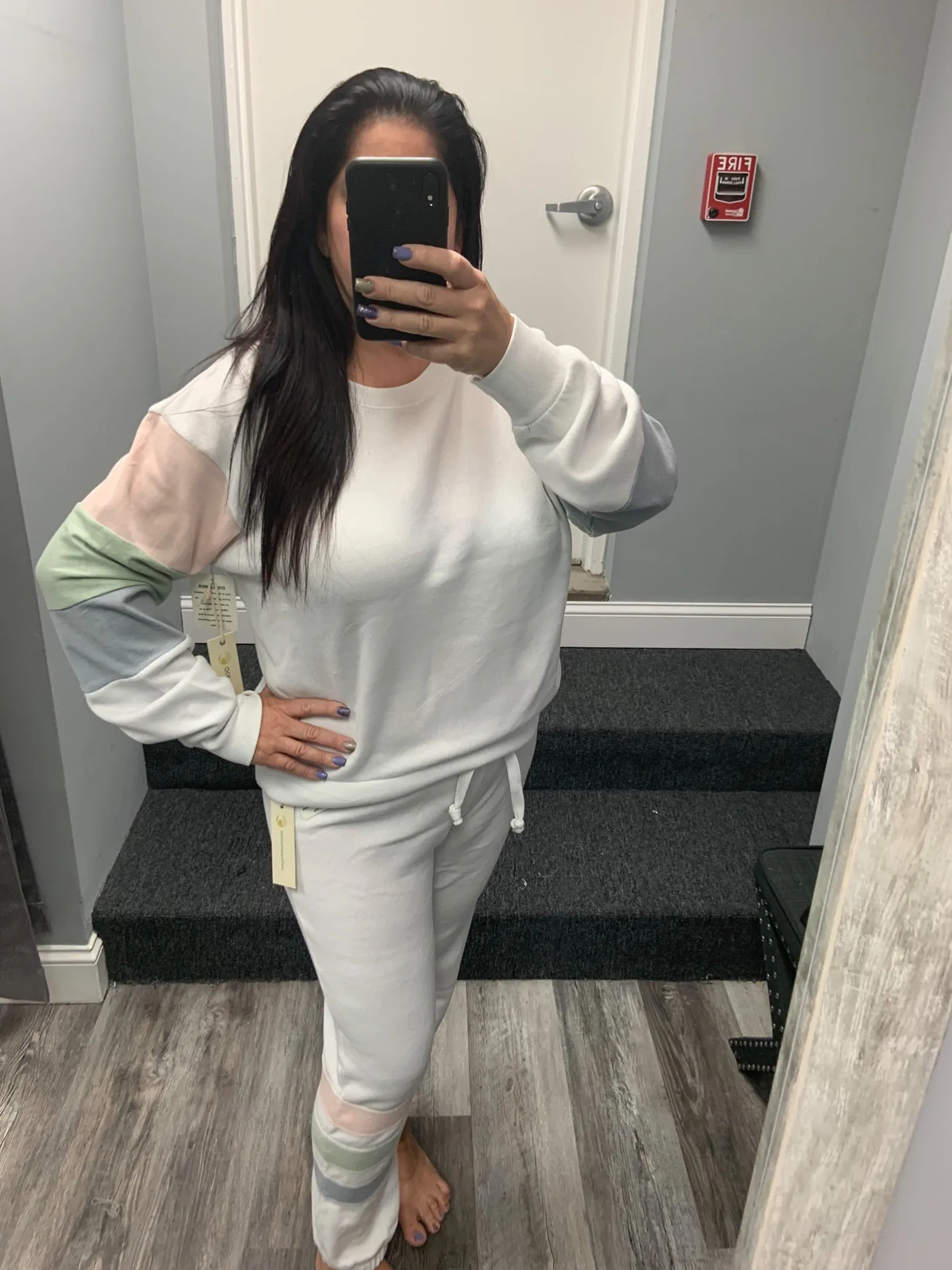 OCEAN DRIVE TIDEWATER GREY OR WHITE  W/ MULTI STRIPES BURNOUT COLORBLOCK CREWNECK