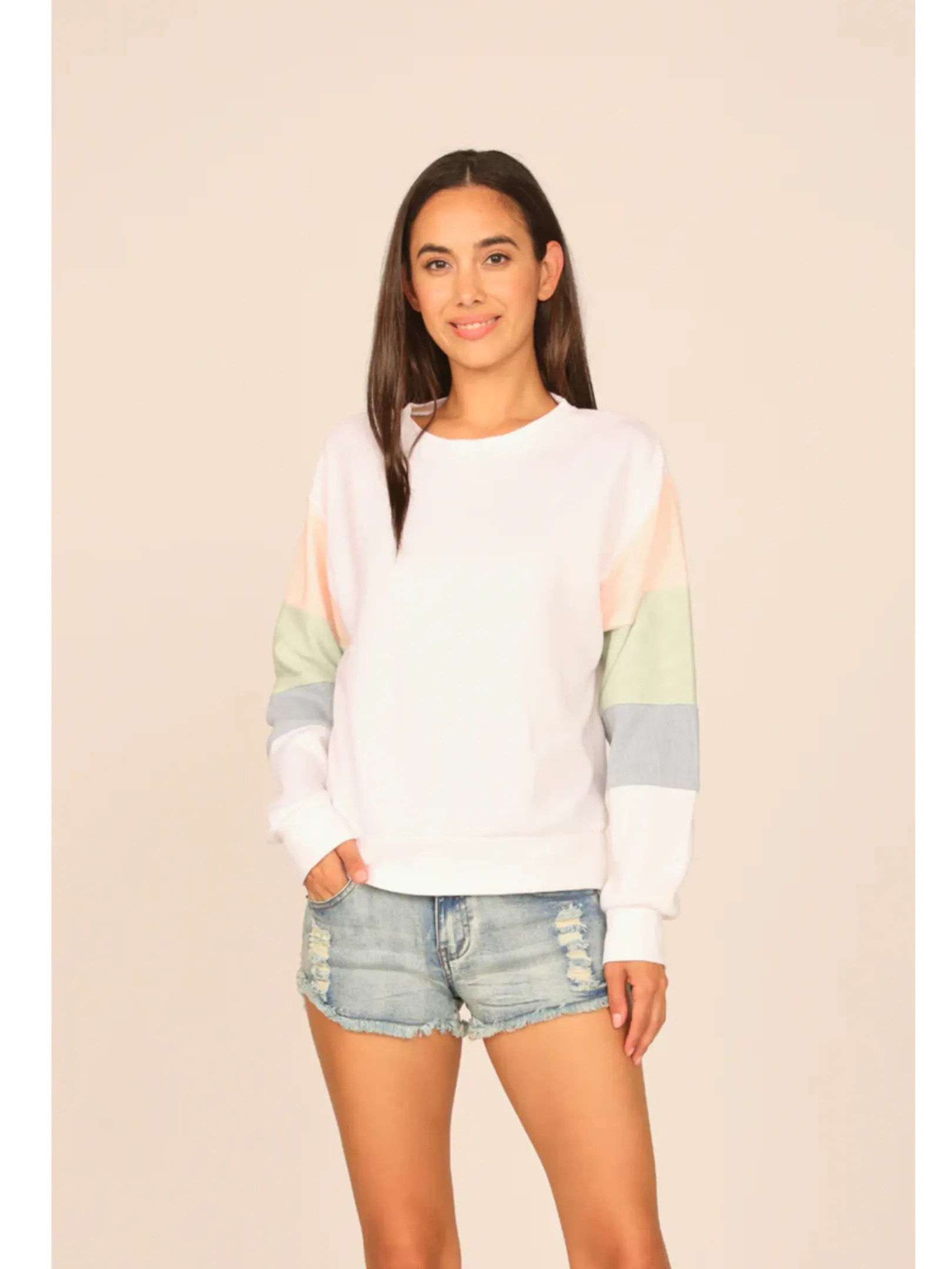 OCEAN DRIVE TIDEWATER GREY OR WHITE  W/ MULTI STRIPES BURNOUT COLORBLOCK CREWNECK