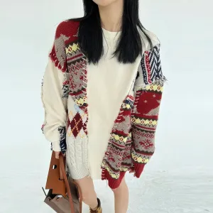 Patchwork Casual Sweater For Women Round Neck Long Sleeve Colorblock Knitting Pullover Female Autumn Clothing