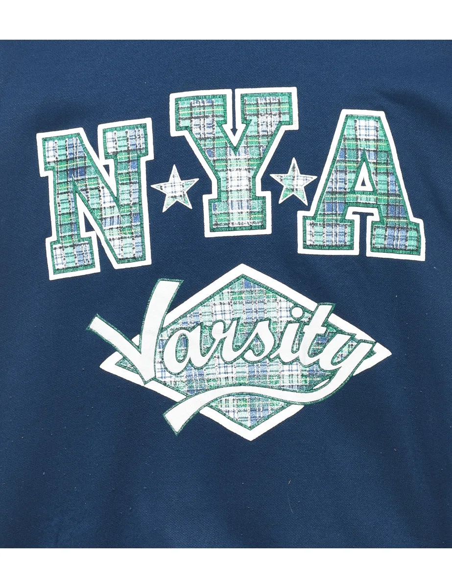Patchwork NYA Varsity Printed Navy & Green Sweatshirt - L